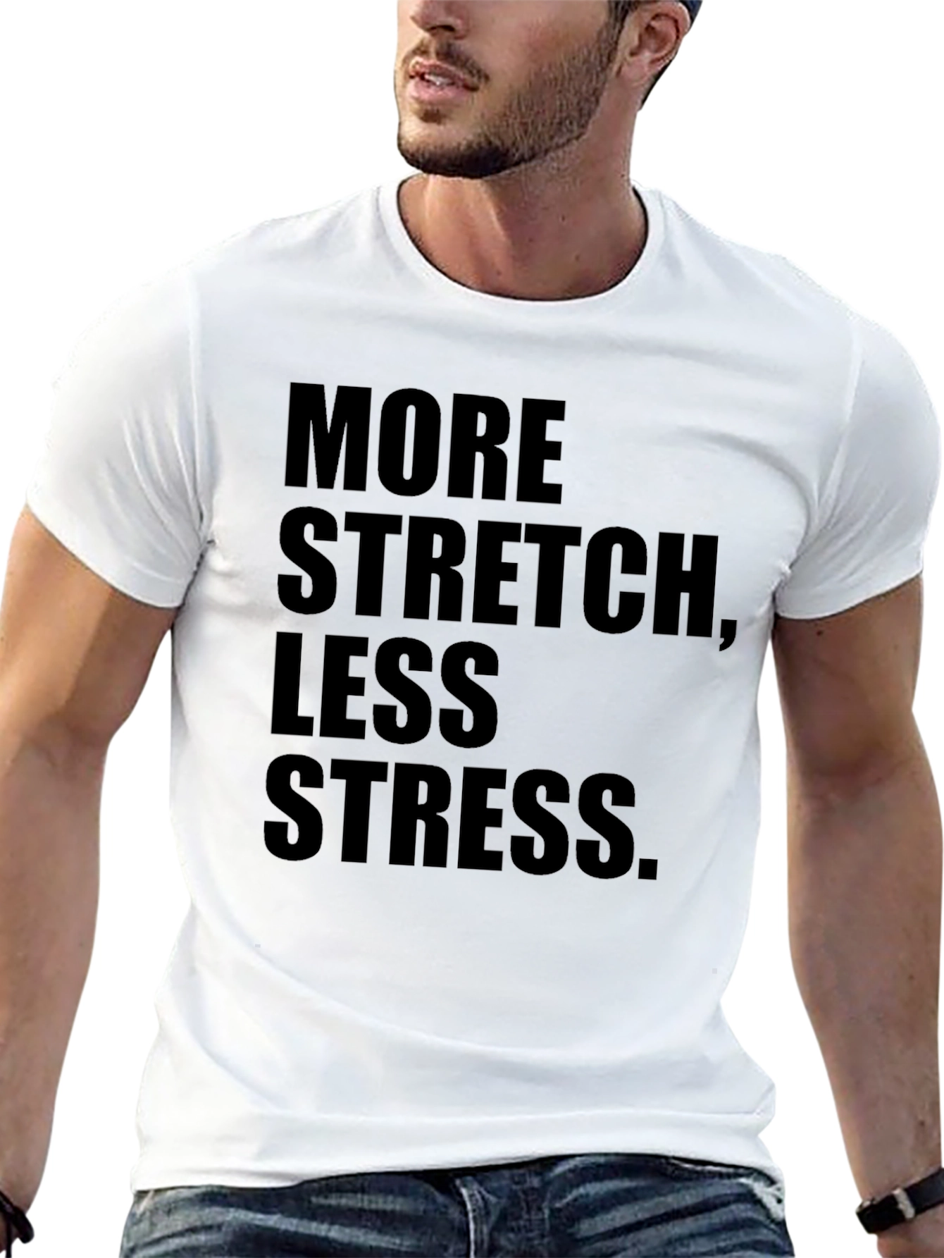 Black More Stretch Less Stress Graphic Tee view 13