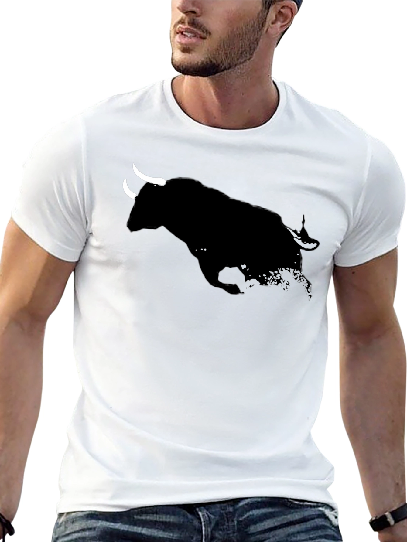 Black Charging Bull Graphic Tee - Black Cotton T-Shirt view 13
