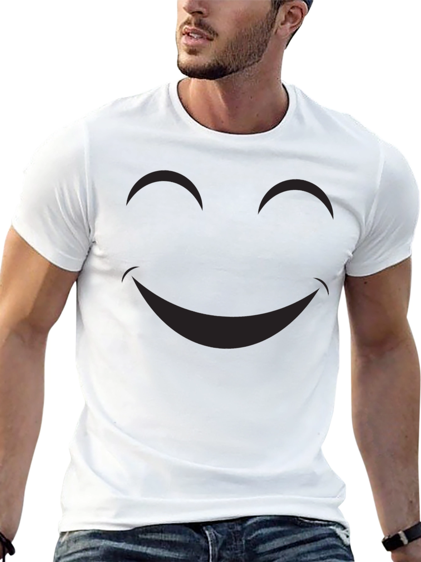 Black Smiley Face Graphic Tee - Classic Black Cotton T-Shirt view 13