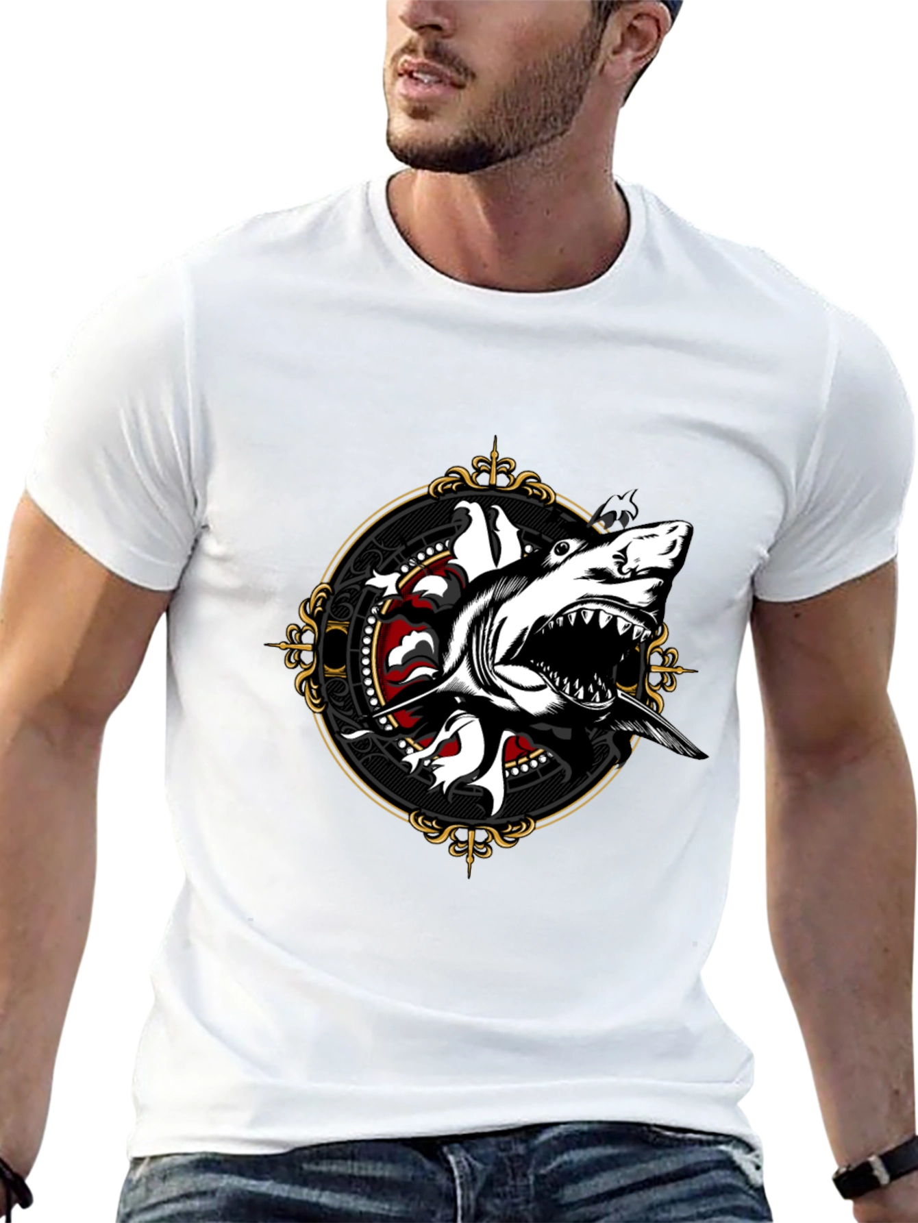 Black Shark Graphic Tee - Black Cotton T-Shirt view 13