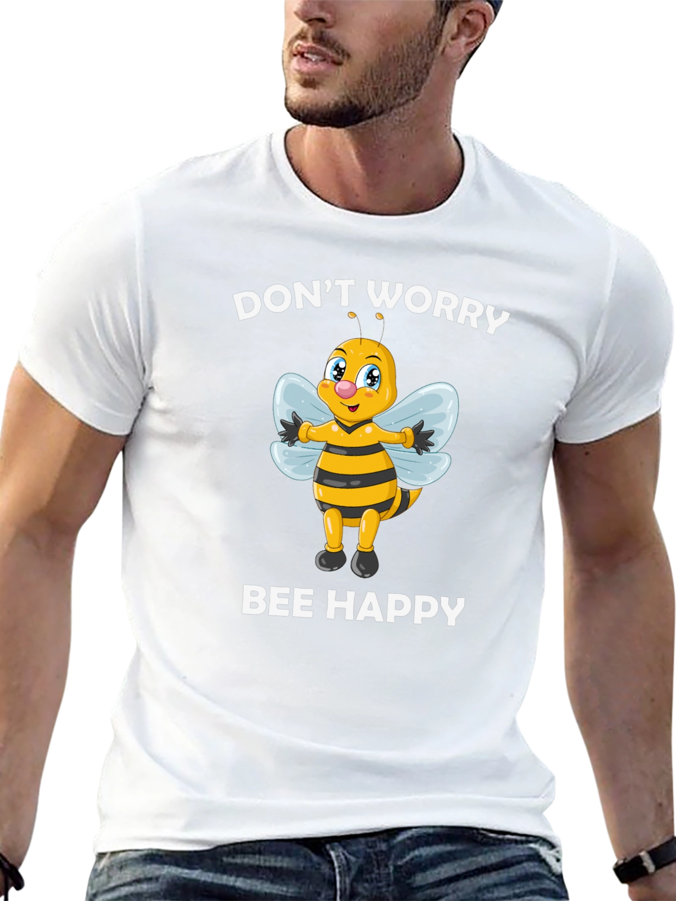 Black Don't Worry Bee Happy Graphic Tee view 13