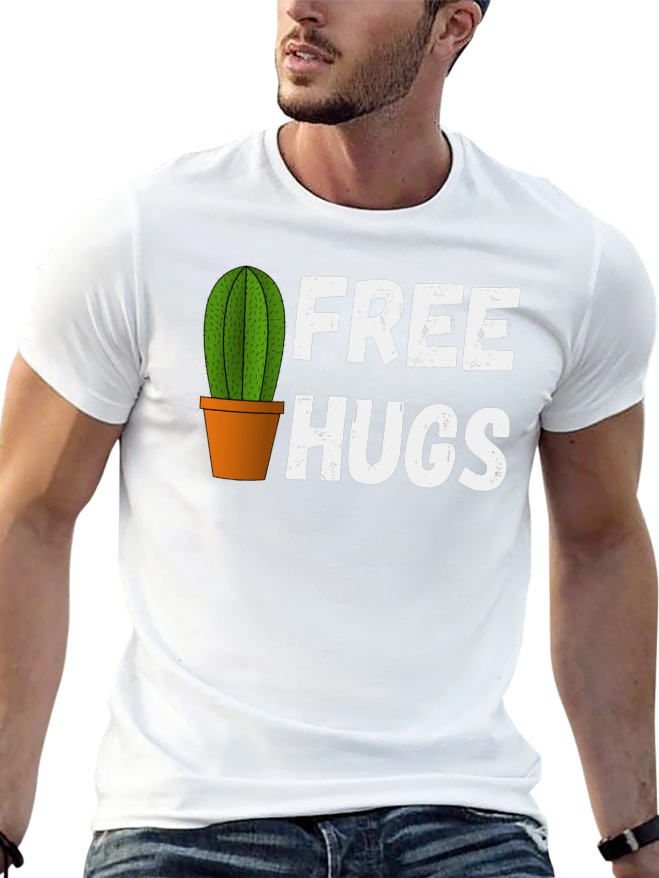 Black Funny Cactus Free Hugs Graphic T-Shirt view 13