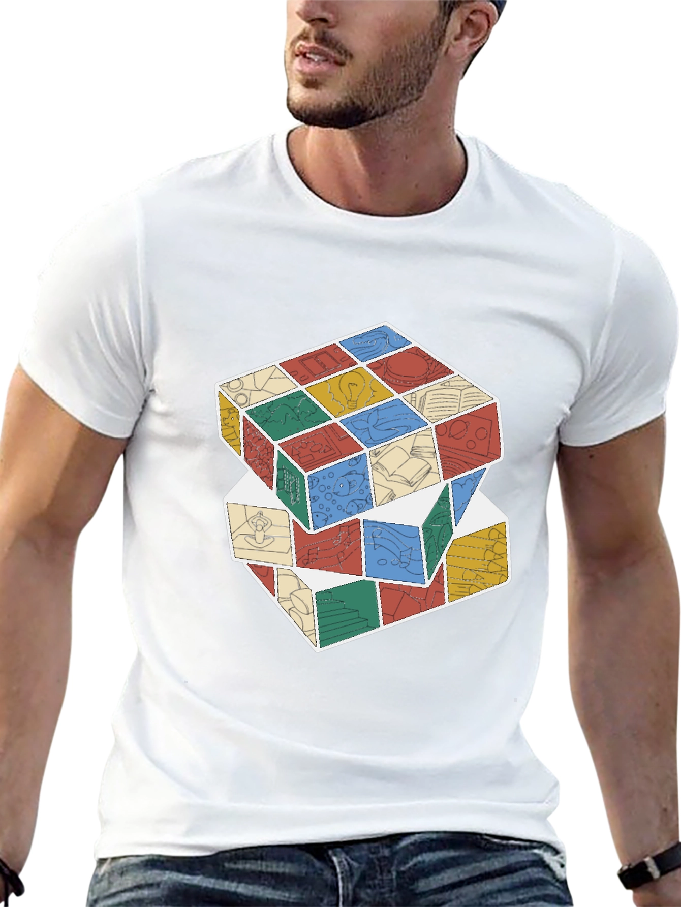 Black Stacked Cube Design Black T-Shirt view 13