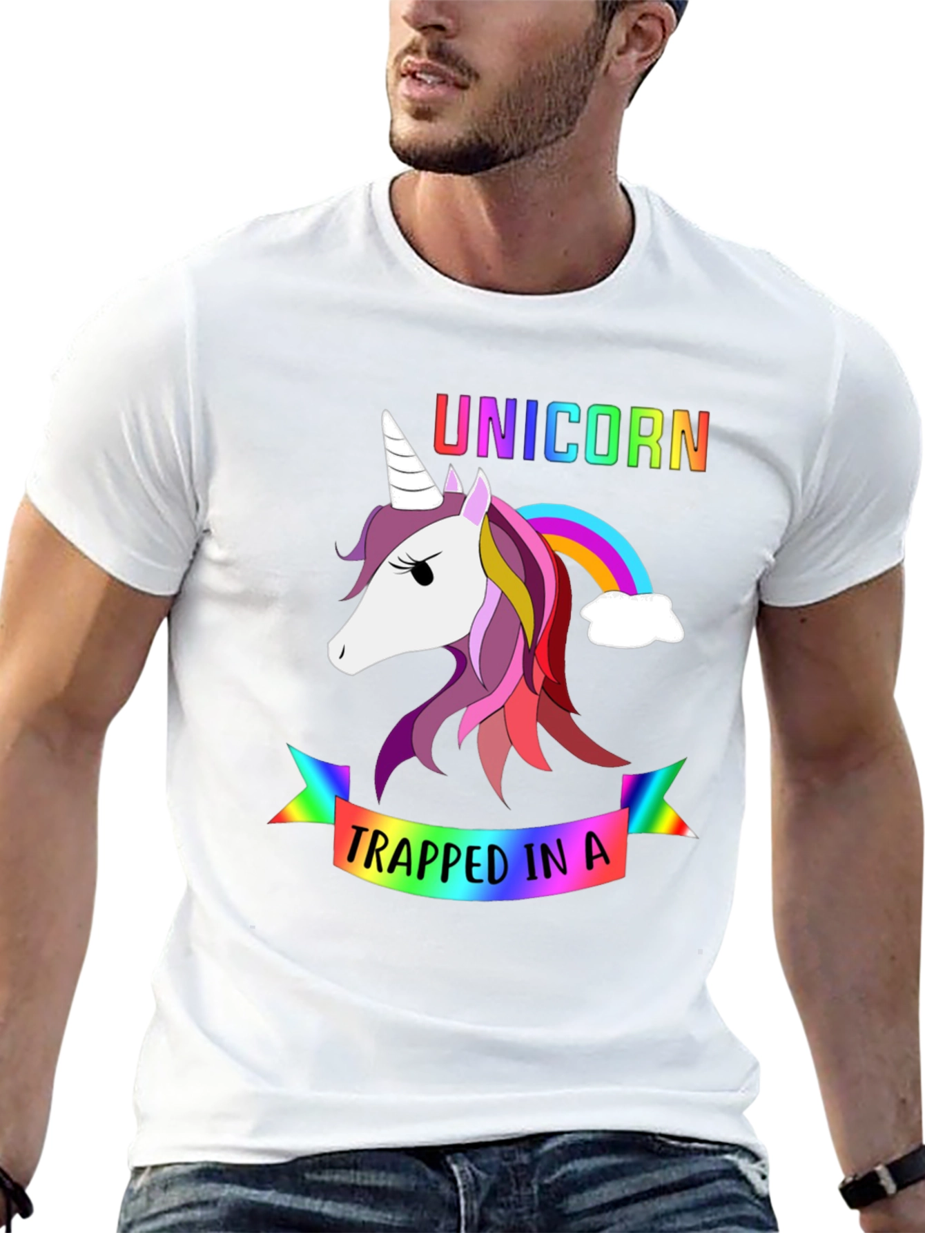 Black Unicorn Trapped in a Rainbow Graphic Tee view 13