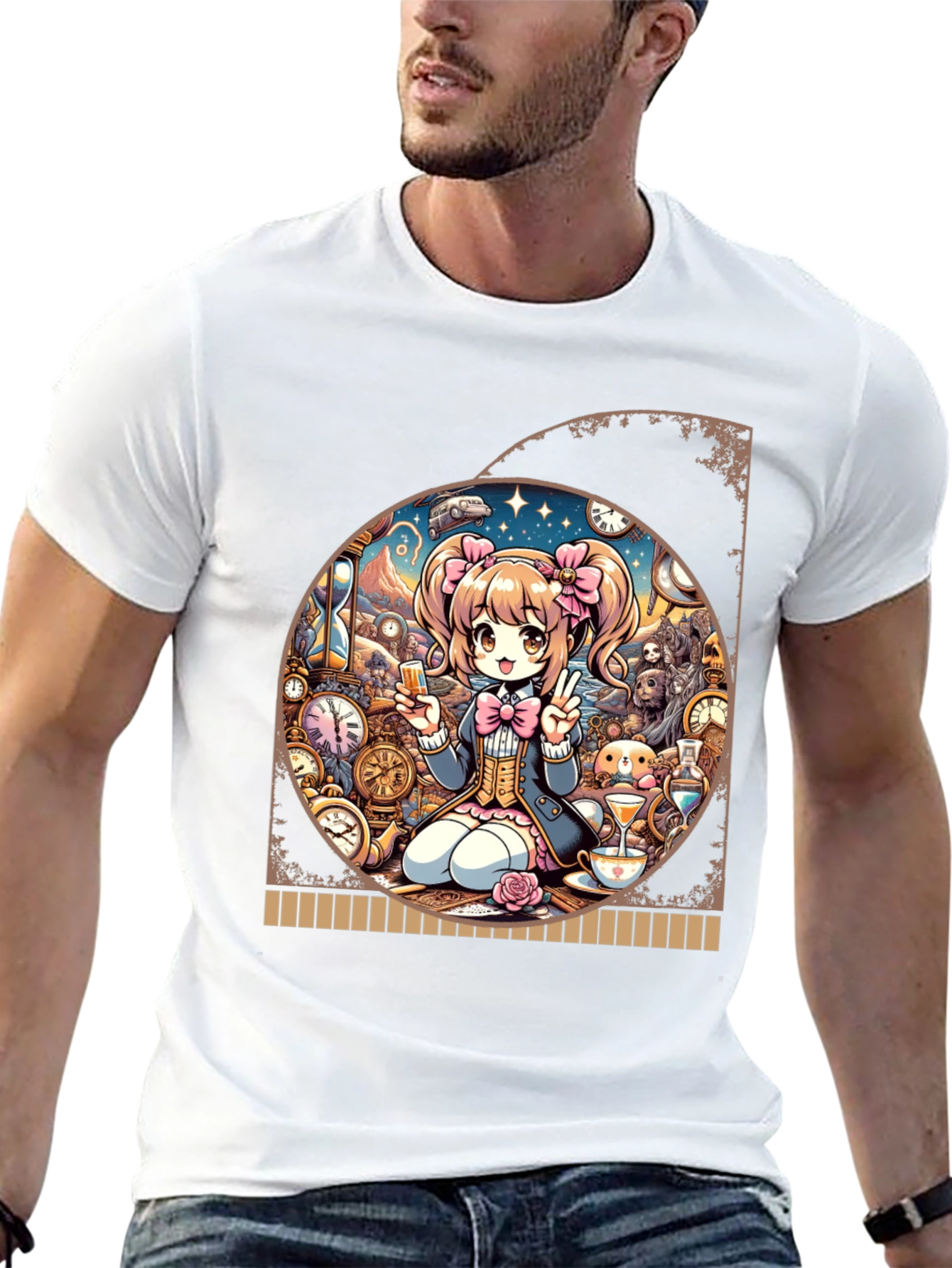 Black Anime Girl Time Travel Graphic Tee - Unique Design view 13