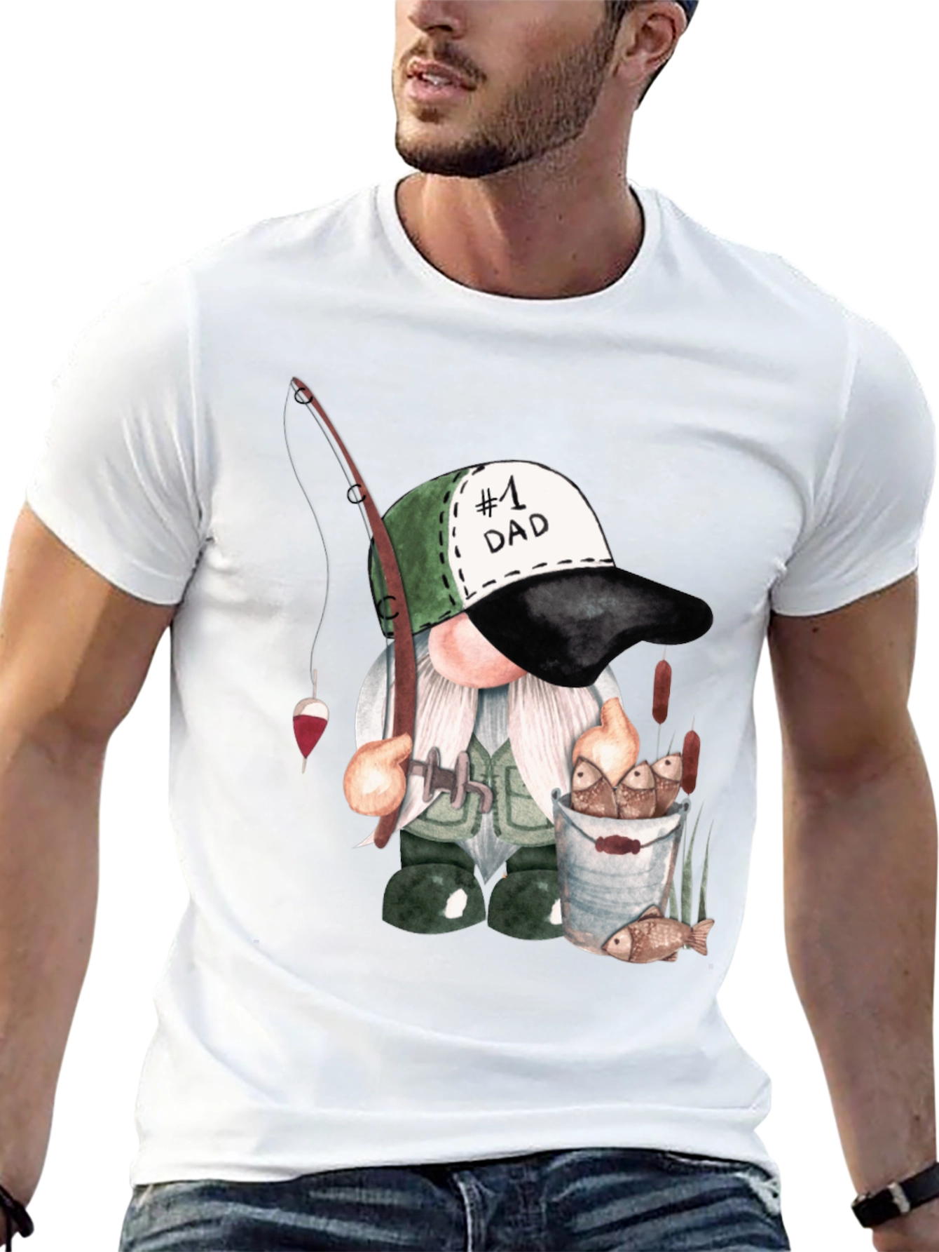 Black Fishing Gnome Dad T-Shirt view 13