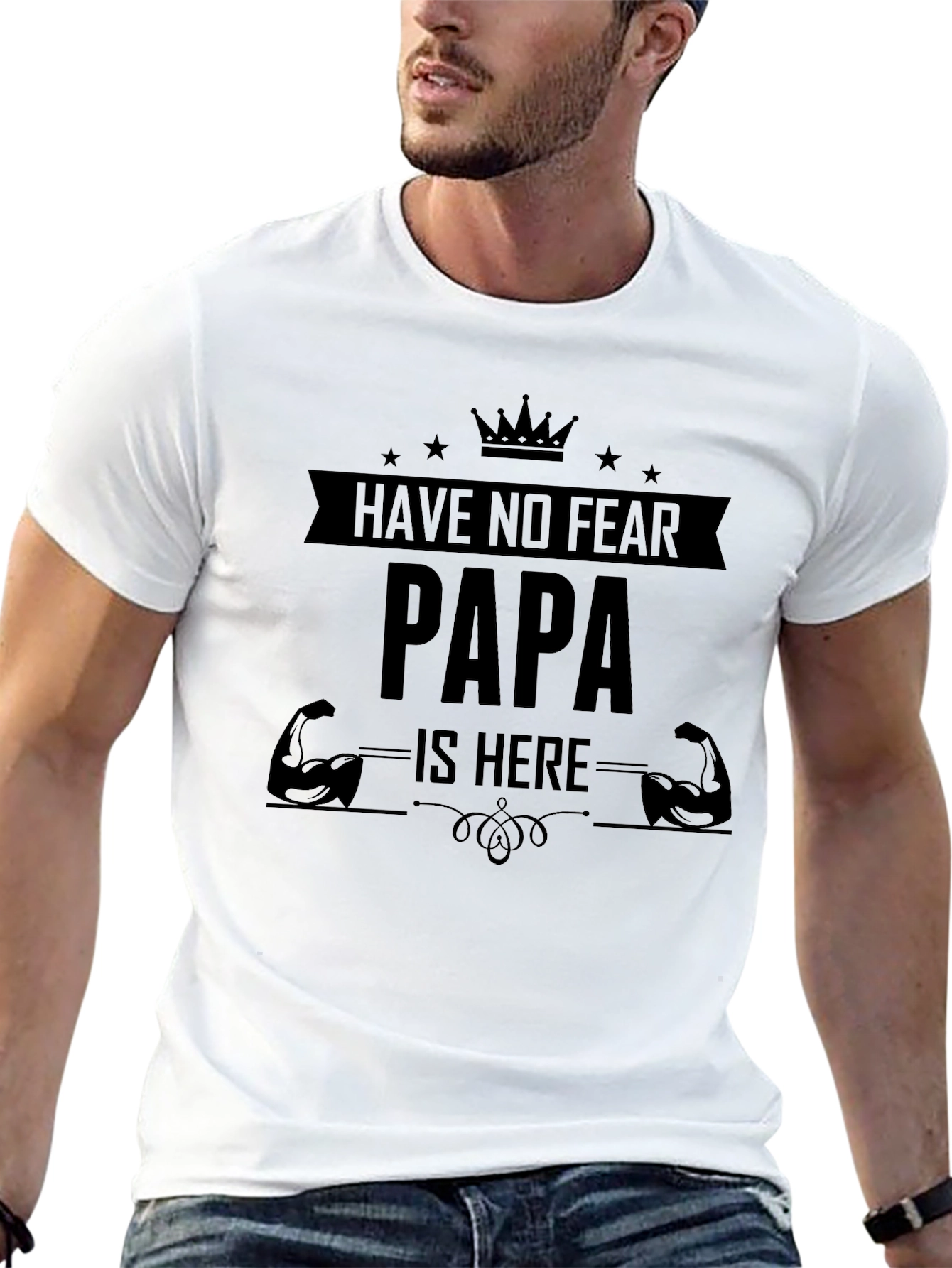 Black Have No Fear Papa Is Here Black T-Shirt view 13