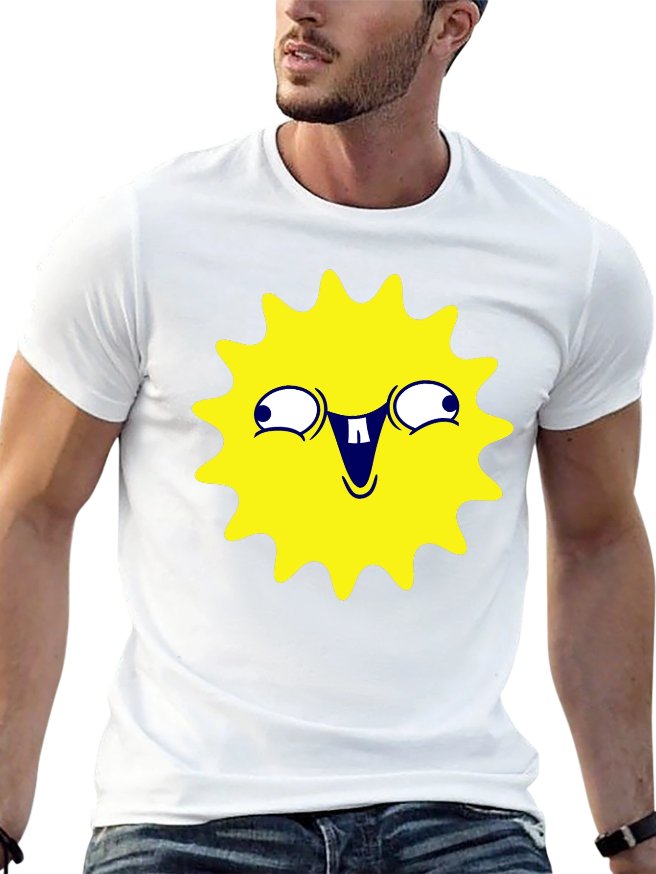 Black Funny Yellow Sun Face Graphic T-Shirt - Black view 13
