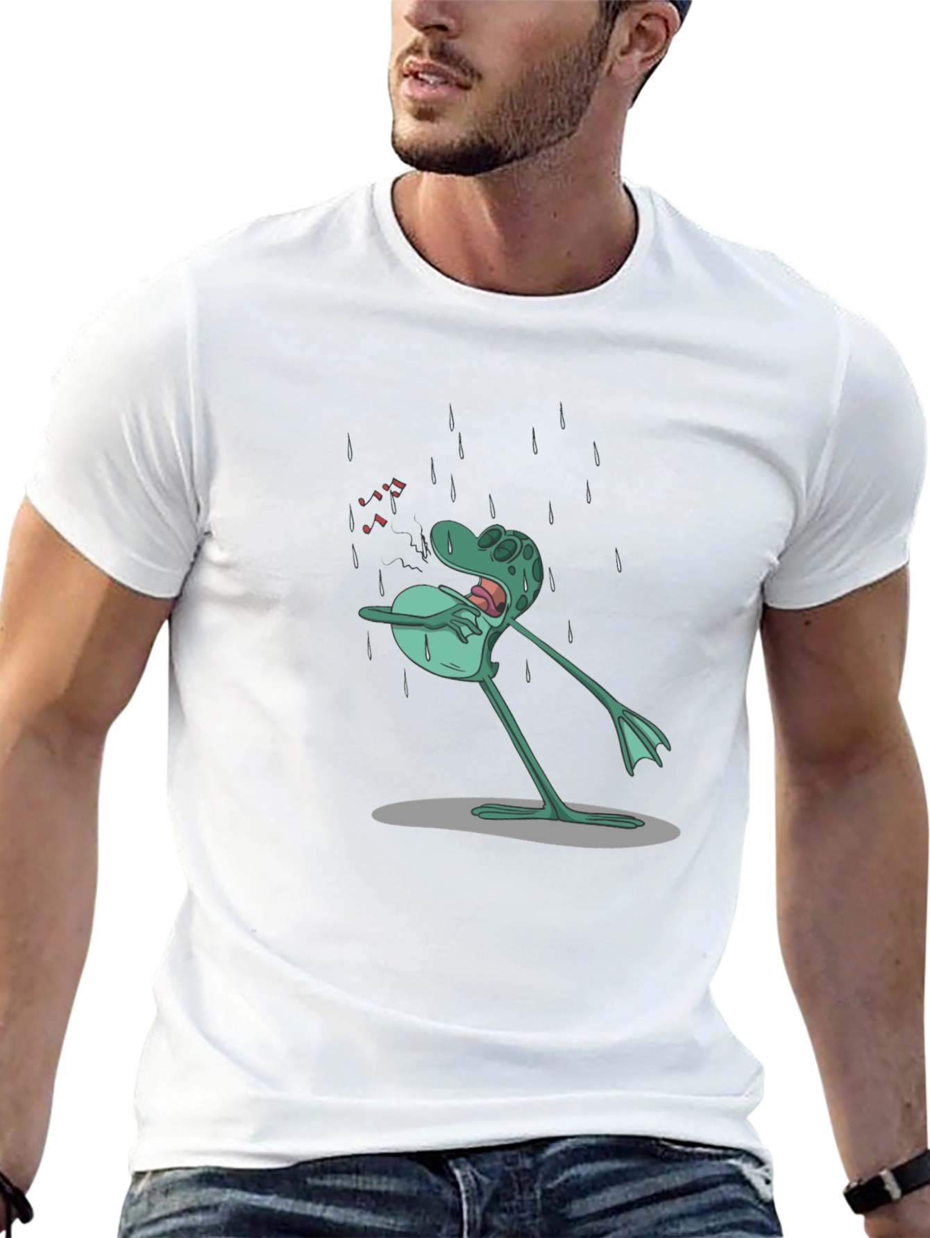 Black Sad Frog Cartoon Black T-Shirt view 13
