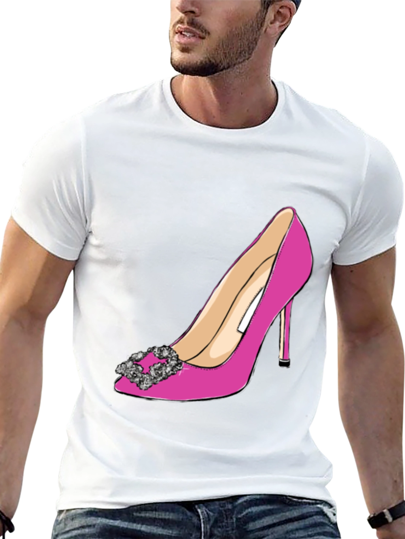 Black Stylish Pink High Heel Shoe Graphic Tee view 13