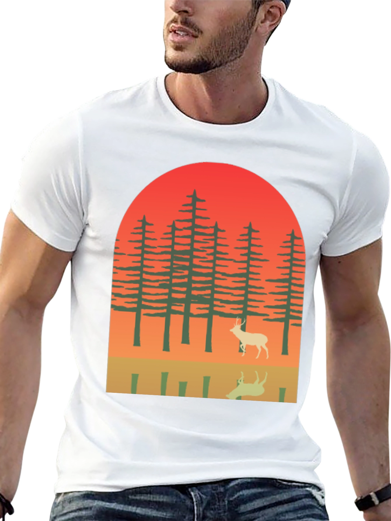 Black Retro Deer Forest Graphic Tee view 13