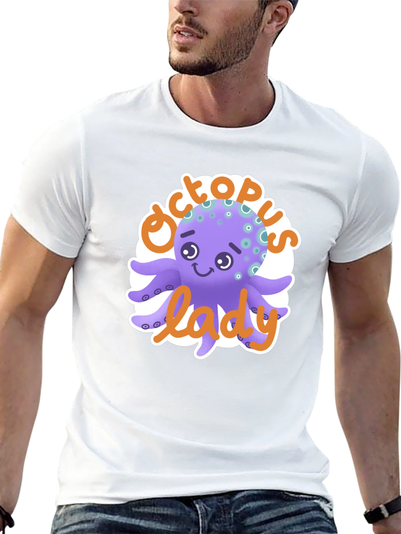 Black Octopus Lady T-Shirt - Cute Cartoon Graphic Tee view 13