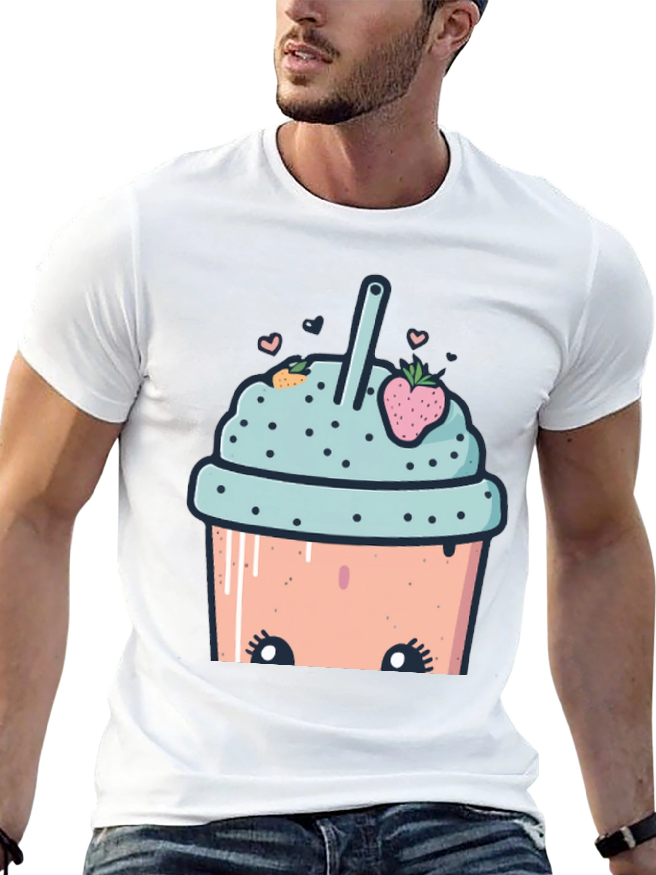 Black Cute Cartoon Smoothie T-Shirt view 13