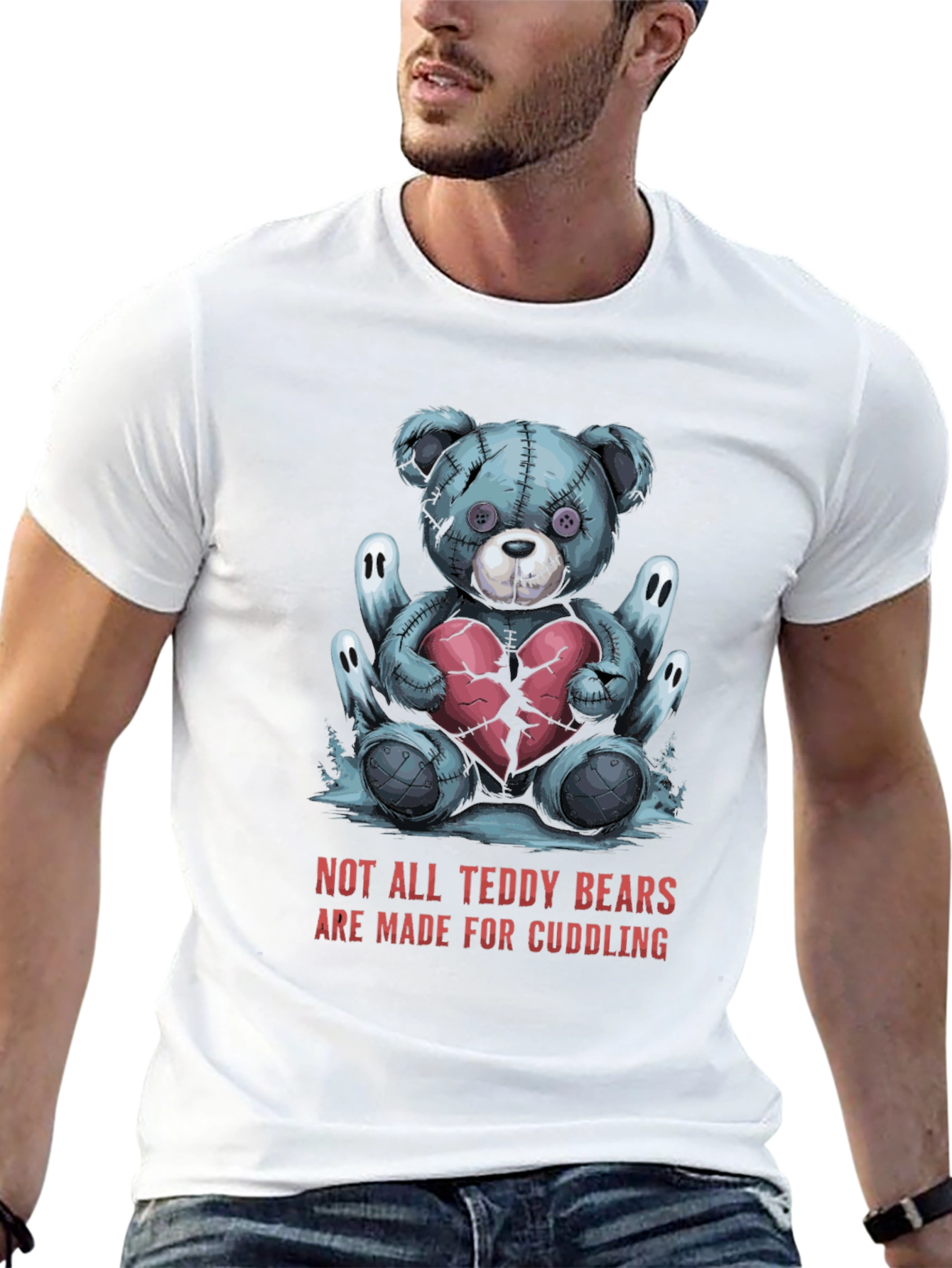 Black Creepy Teddy Bear Graphic Tee - Not for Cuddling! view 13