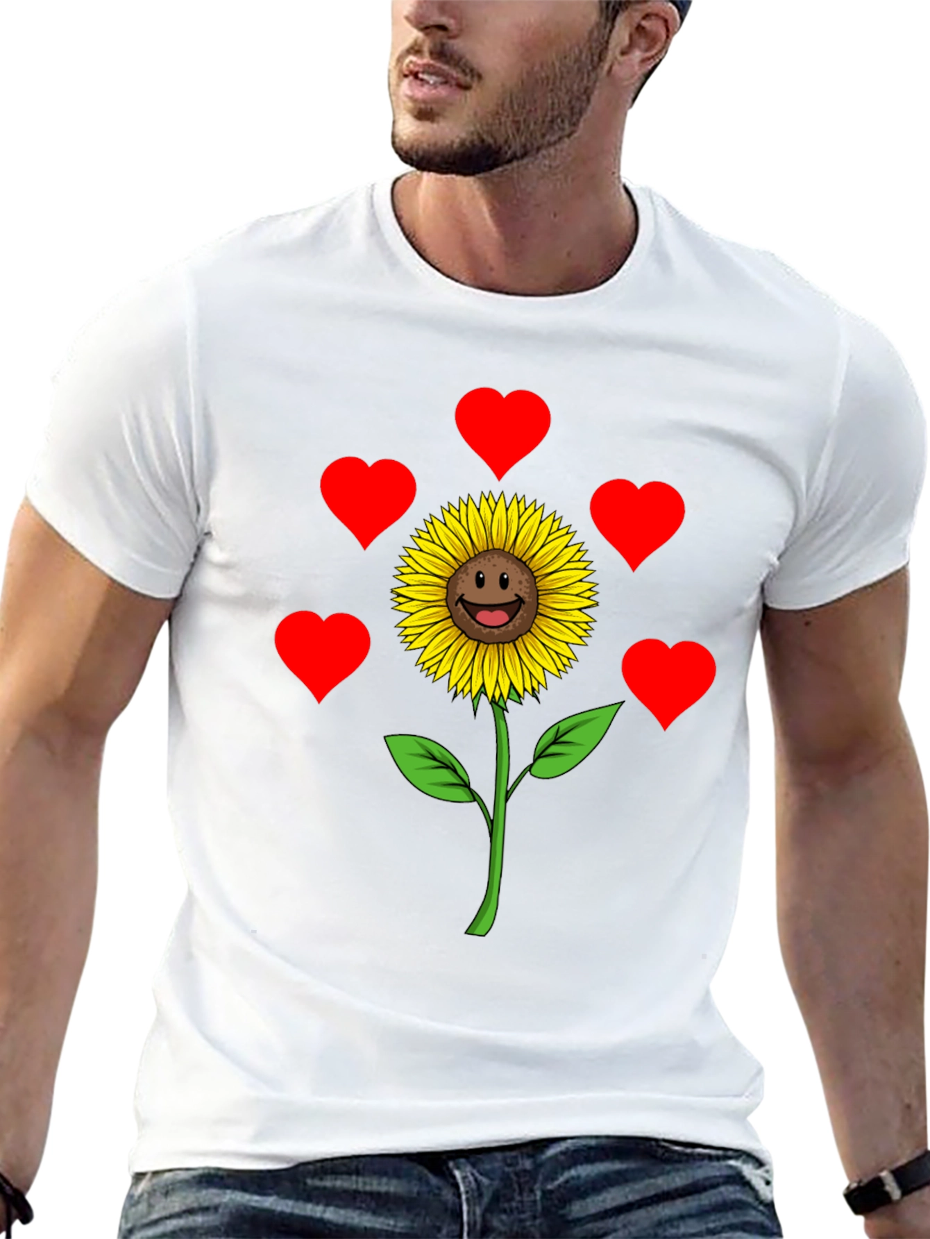 Black Sunflower Heart Graphic Tee - Black Casual Shirt view 13