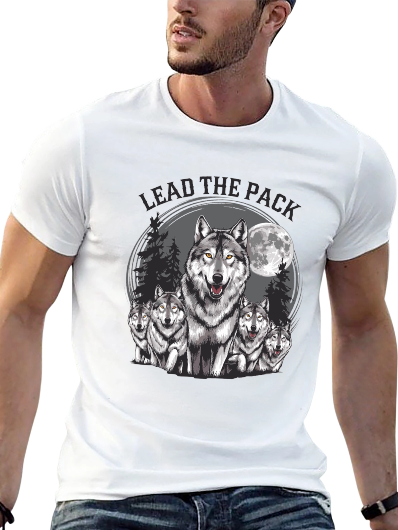 Black Lead the Pack Wolf Graphic T-Shirt view 13