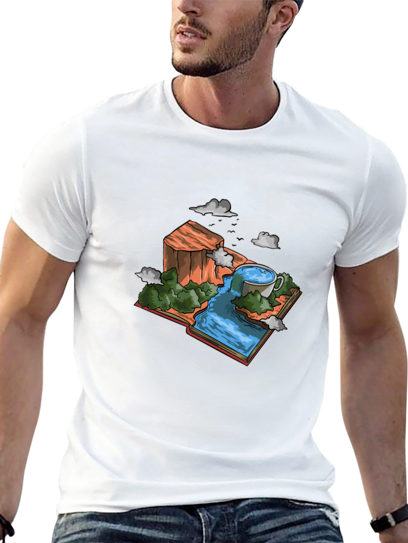 Black Nature Book Waterfall Graphic Tee - Black view 13