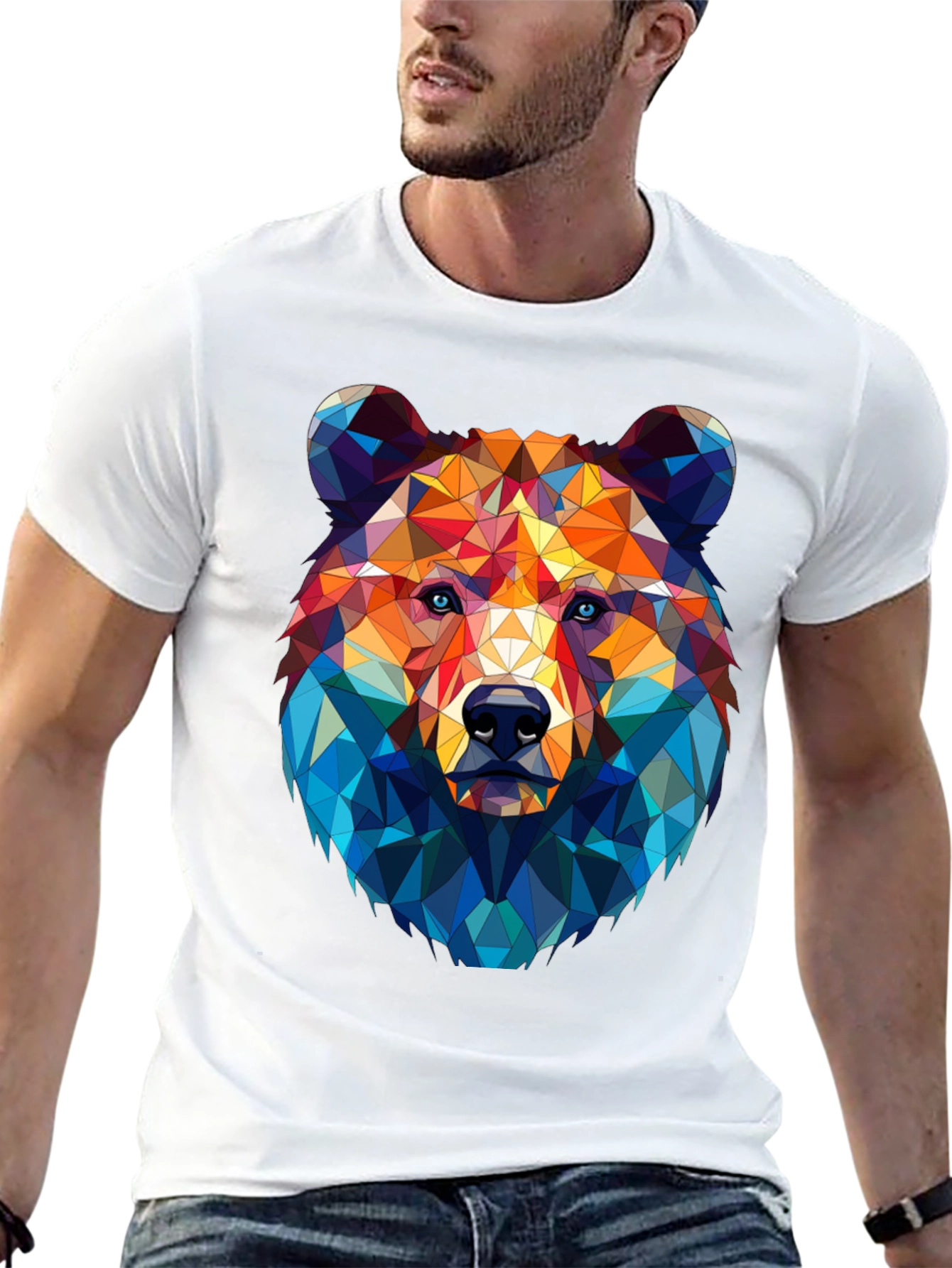 Black Geometric Bear Graphic Tee - Modern Style view 13