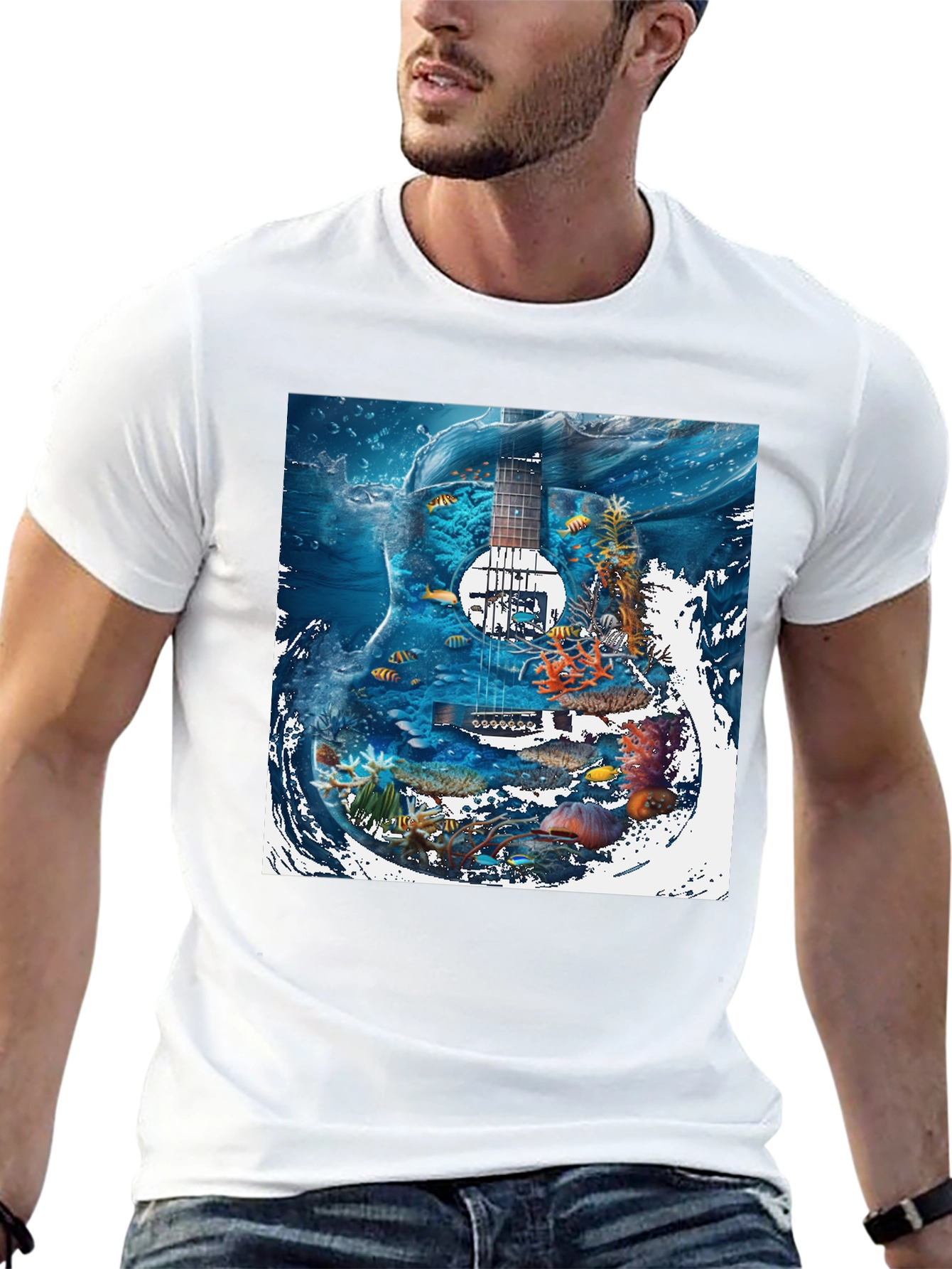 Black Underwater Guitar Graphic T-Shirt view 13