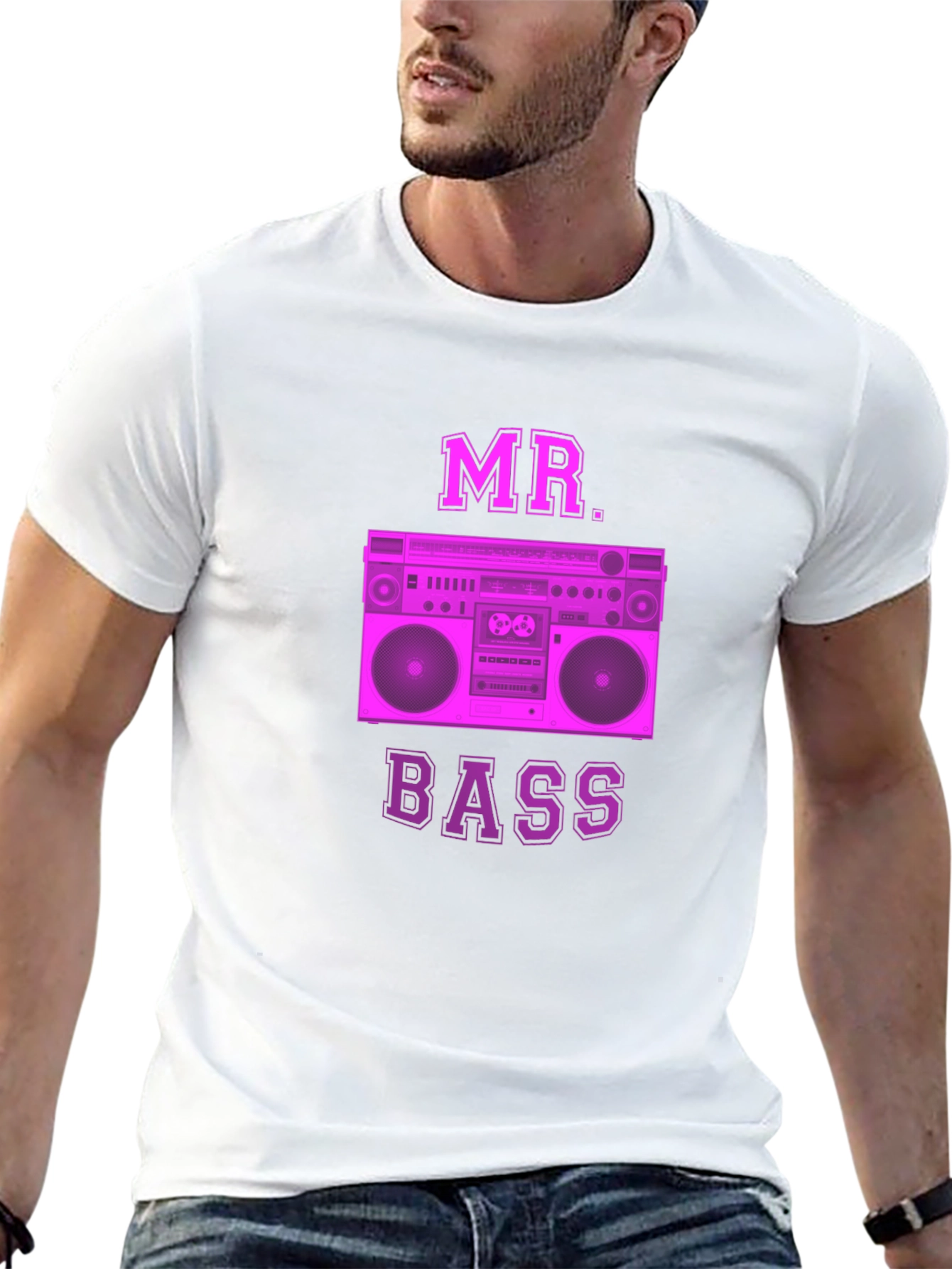 Black MR. BASS Retro Boombox Graphic Tee - Classic Style view 13
