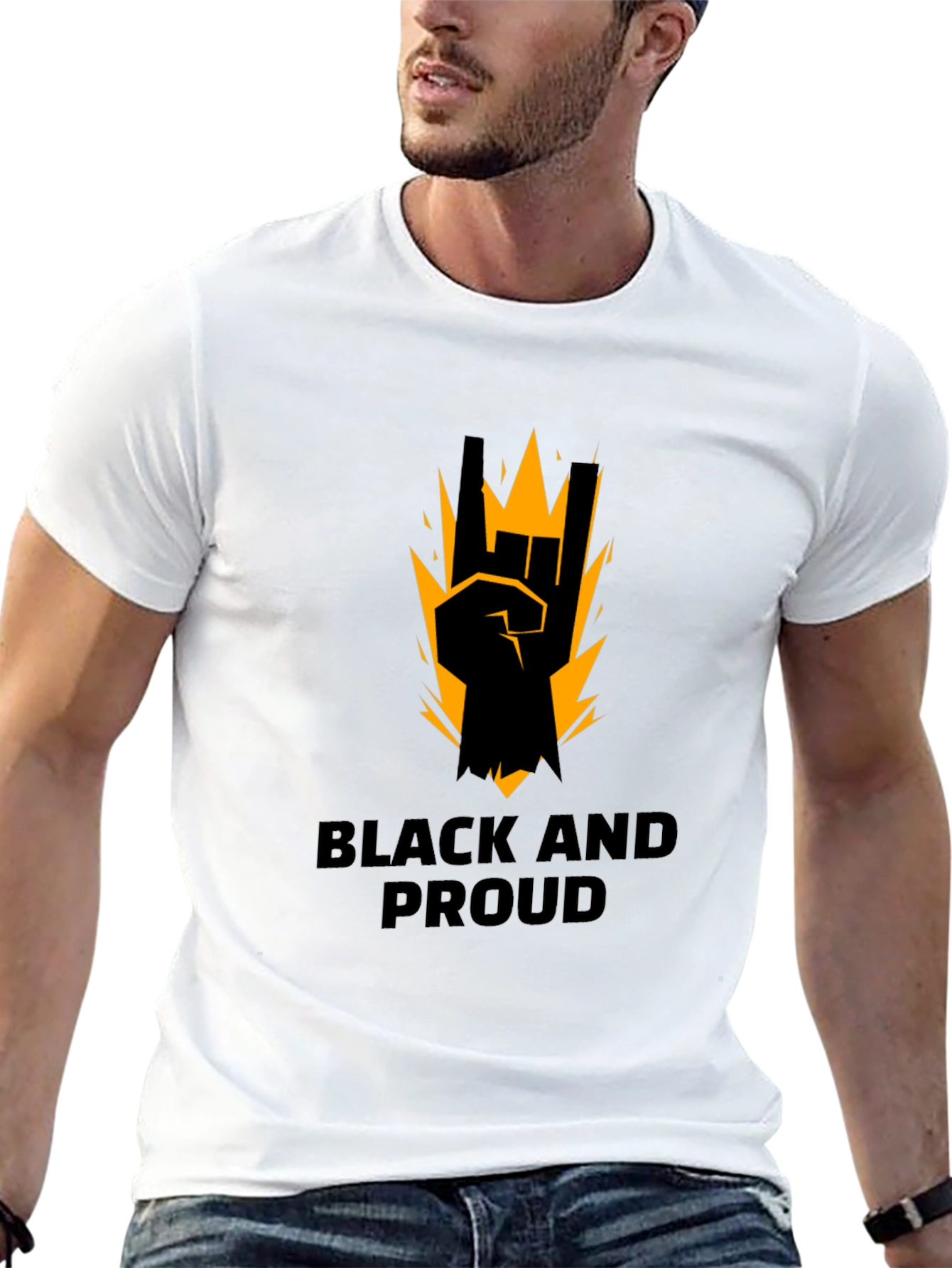 Black Black and Proud Graphic Tee - Rock On Sign view 13