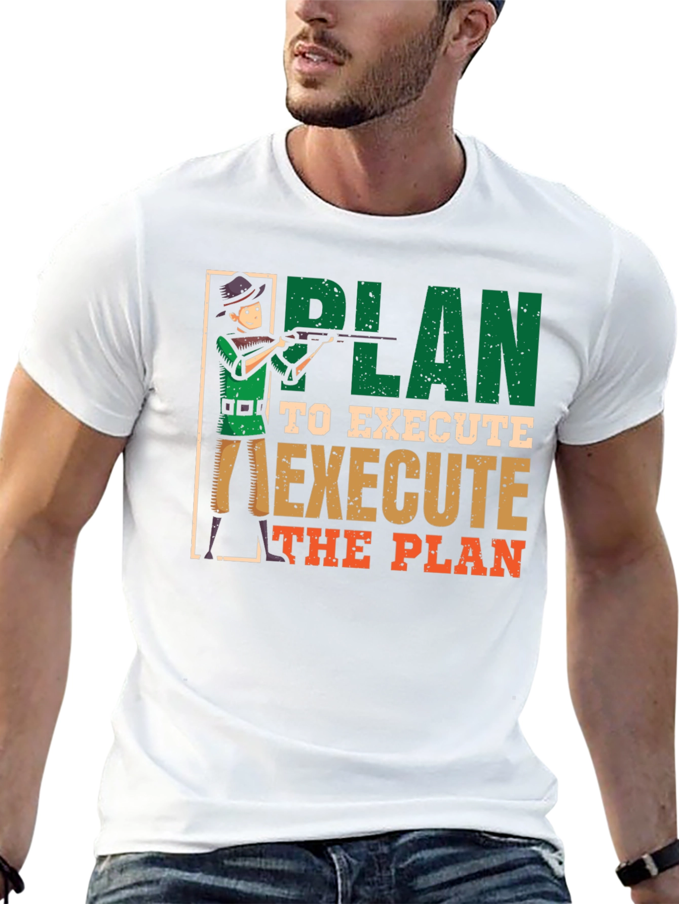 Black Plan to Execute Funny Hunting Graphic T-Shirt view 13