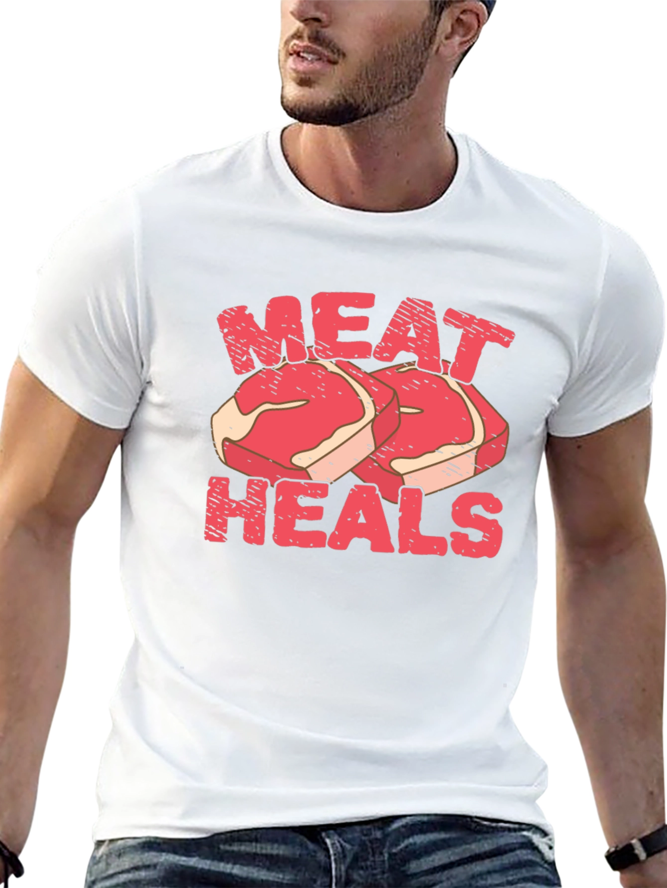 Black Meat Heals T-Shirt - Black, Funny Graphic Tee view 13