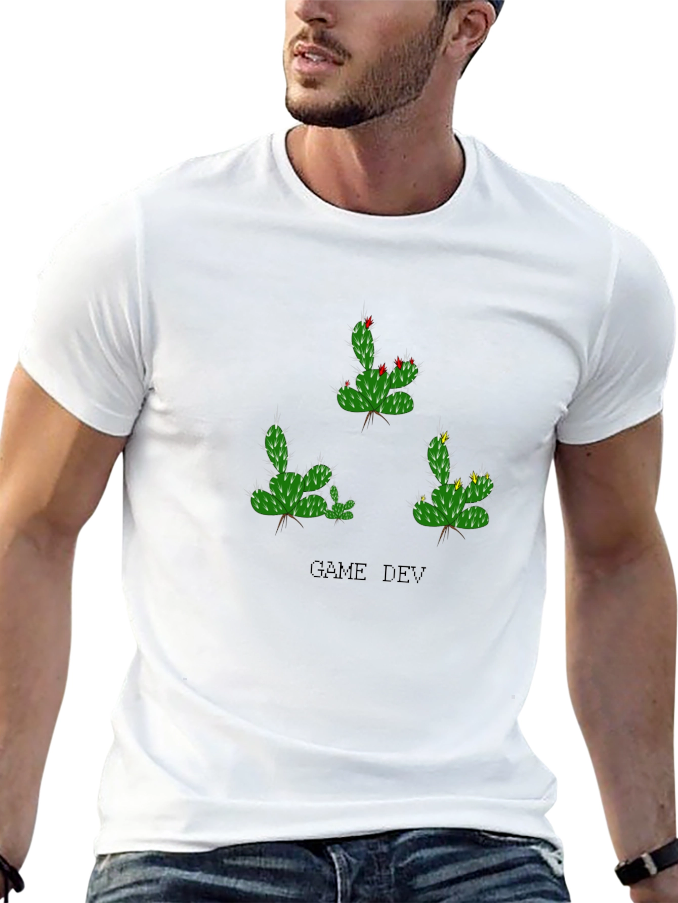 Black Game Dev Cactus T-Shirt - Black Cotton Tee view 13