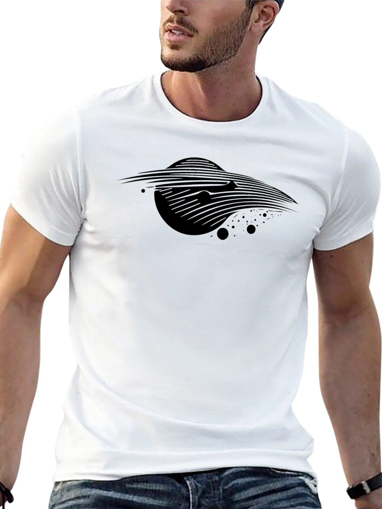 Black Men's Black T-Shirt - Abstract Space Design view 13