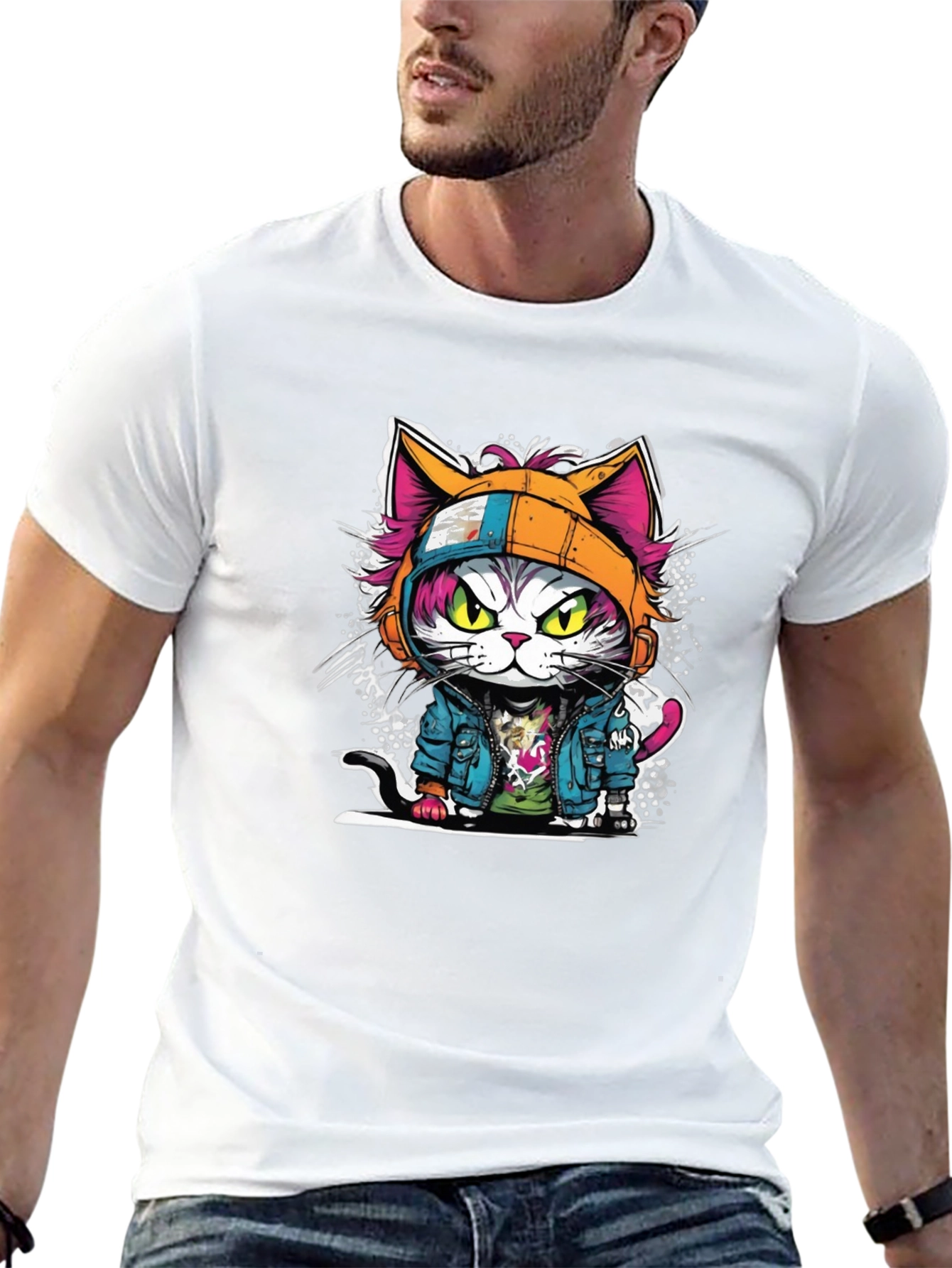 Black Cool Cat Graphic Tee - Street Style view 13