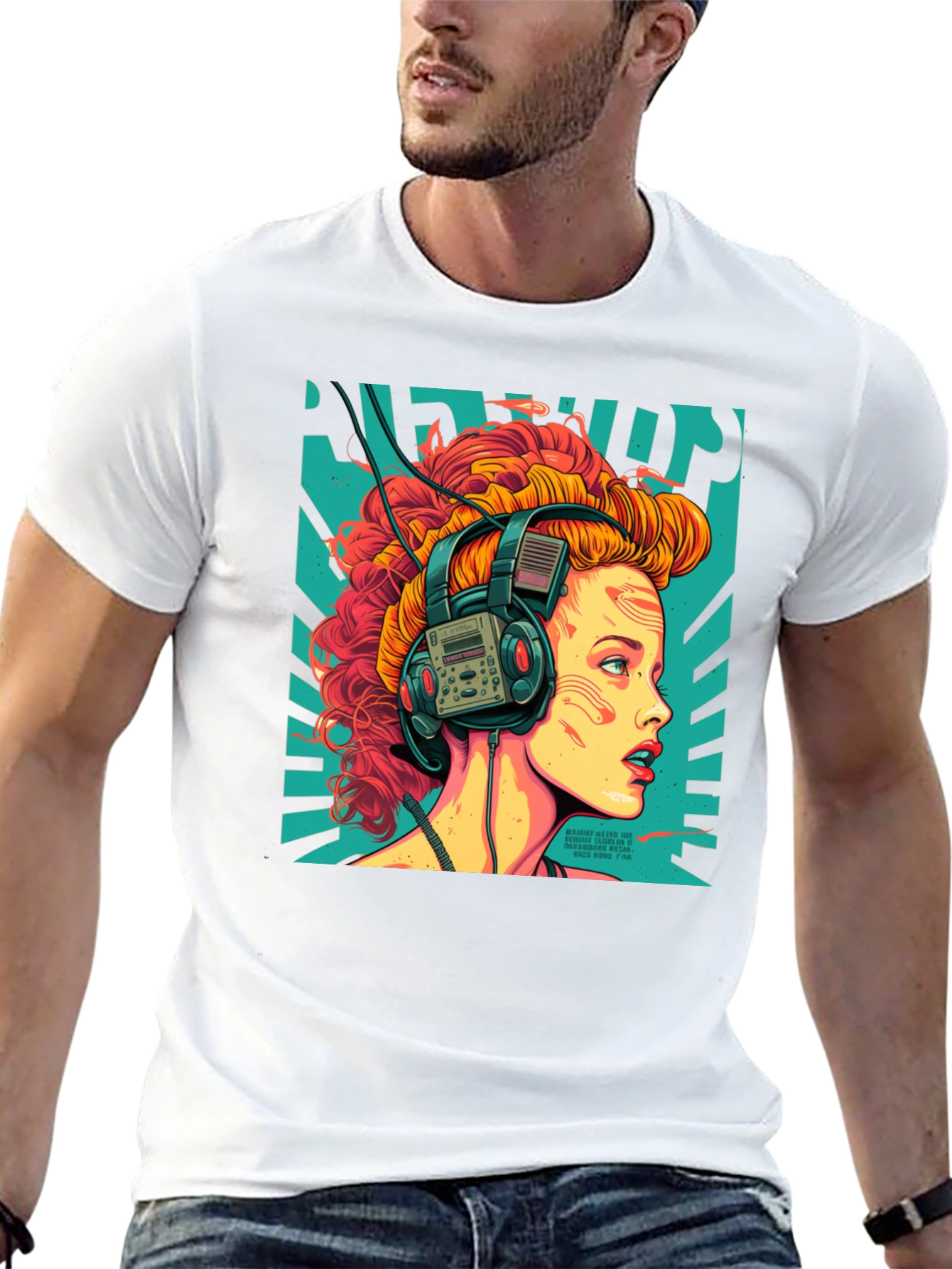Black Retro Headphones Graphic T-Shirt view 13