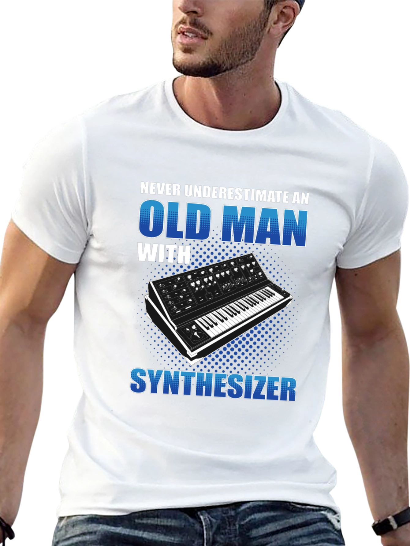 Black Old Man Synthesizer T-Shirt - Music Lover Gift view 13