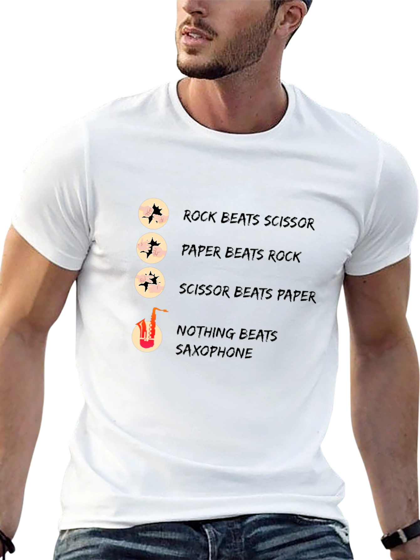 Black Rock Paper Scissors Saxophone Graphic T-Shirt view 13