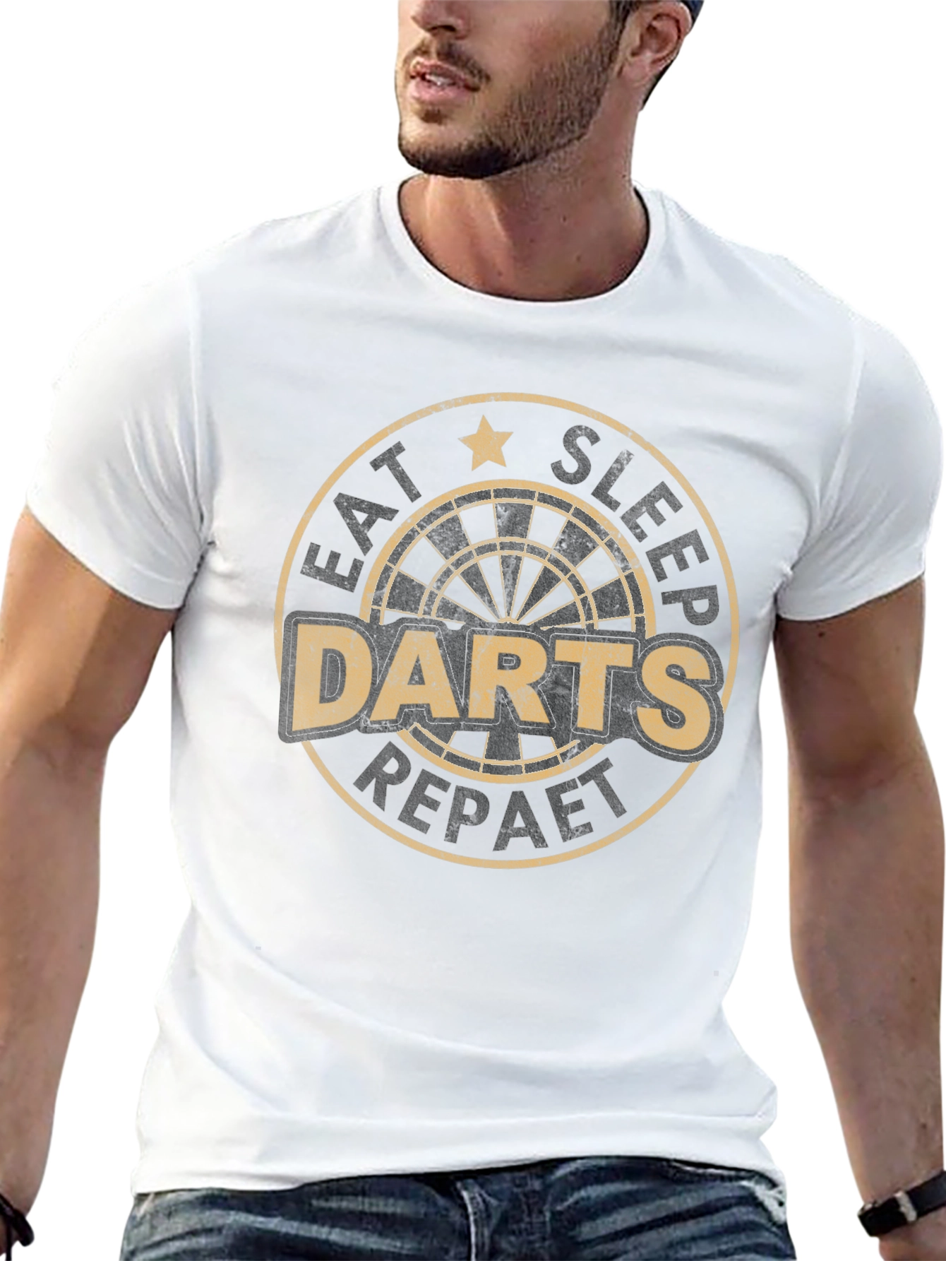Black Eat Sleep Darts Repeat Black Graphic Tee view 13
