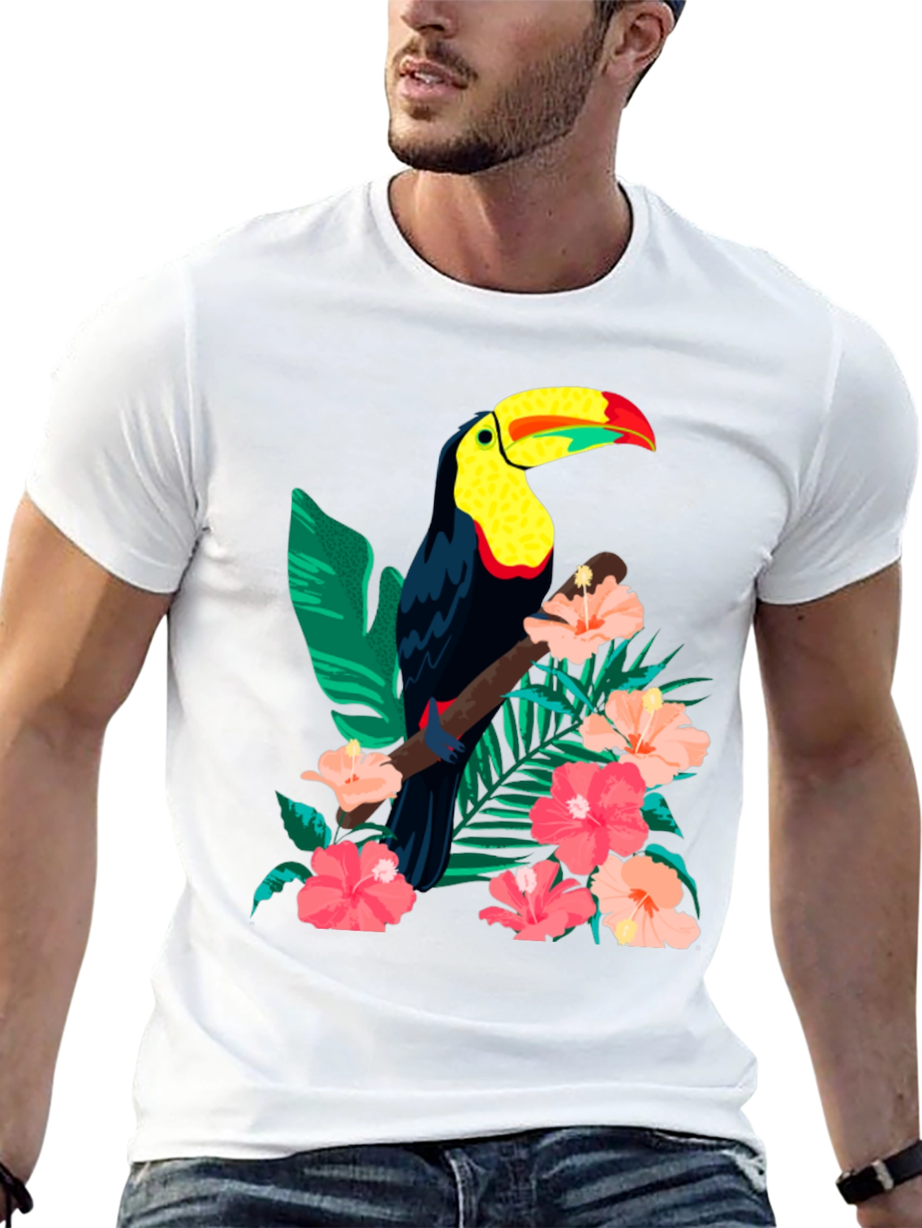 Black Toucan & Floral Print Black T-Shirt view 13