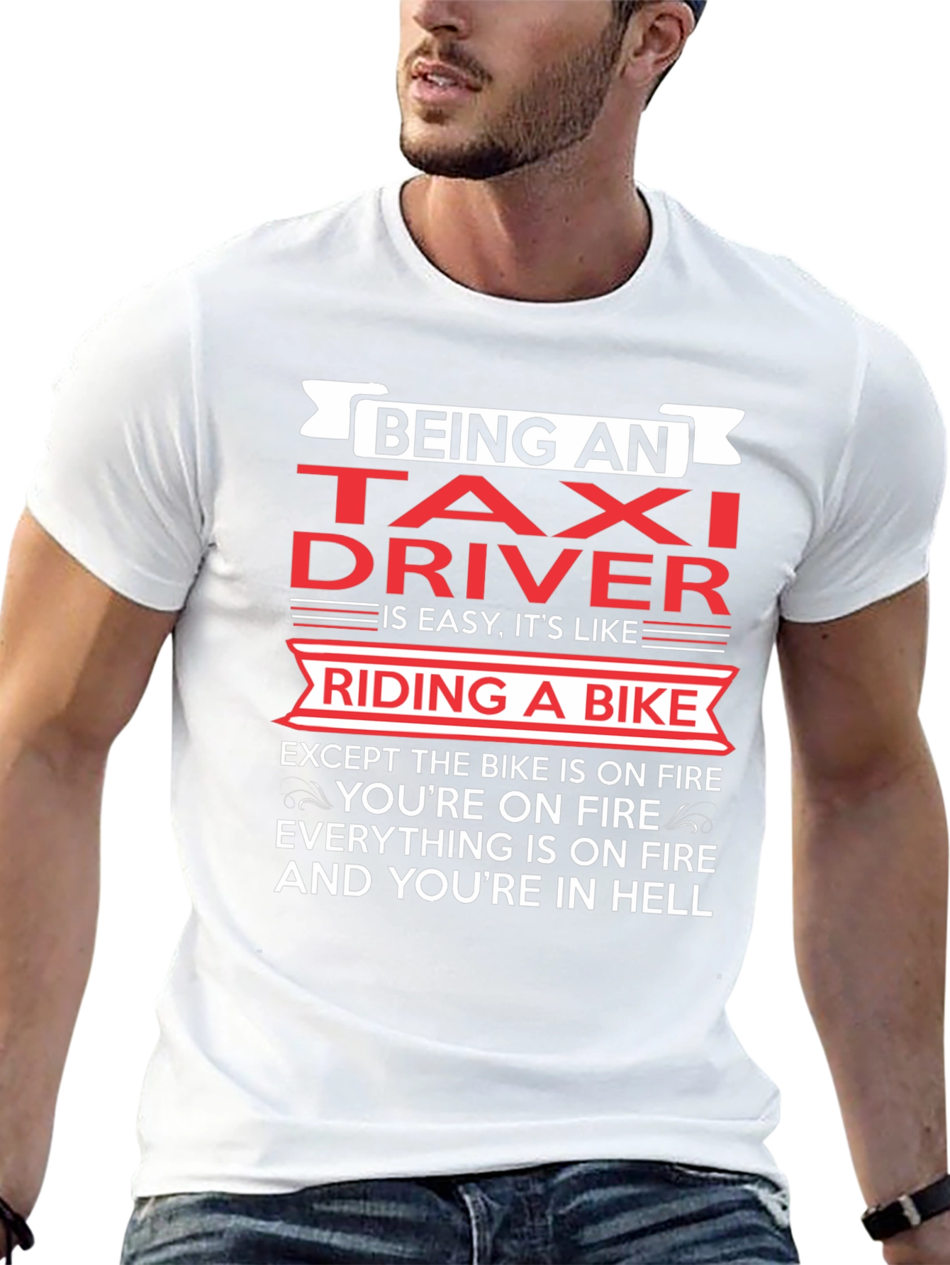 Black Taxi Driver Funny T-Shirt - Riding A Bike in Hell view 13