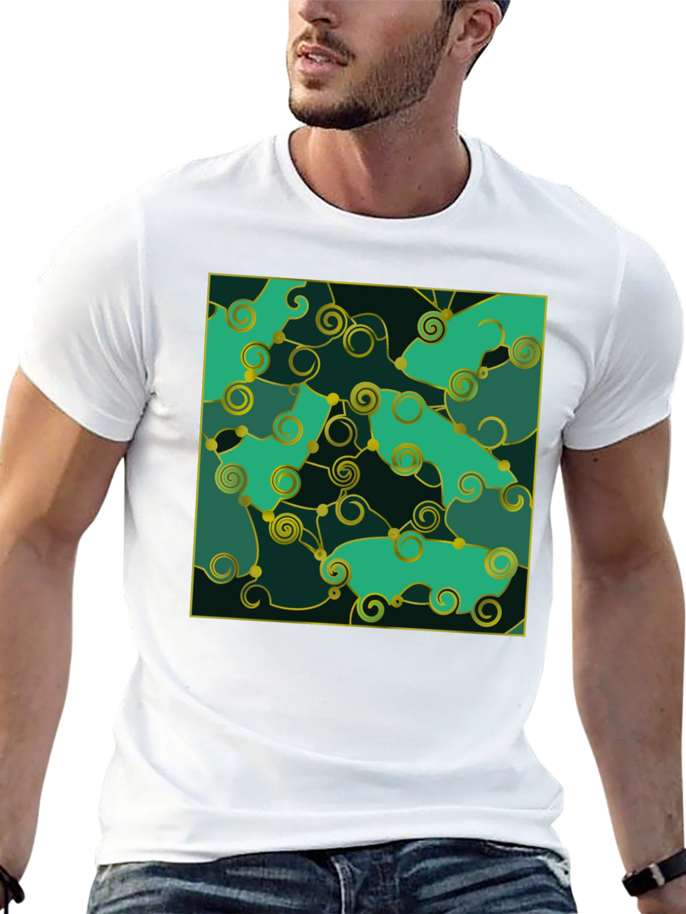 Black Emerald Green Swirls Tee view 13