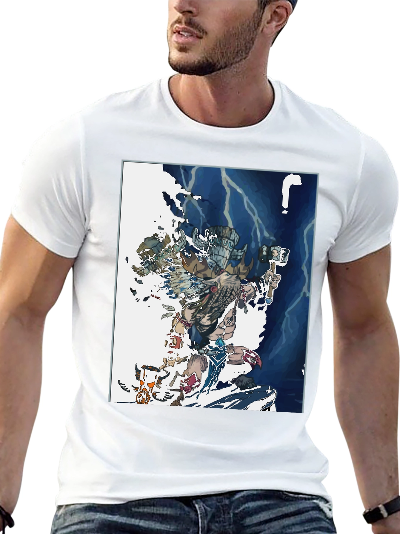 Black Aztec Warrior Graphic T-Shirt - Black Cotton Tee view 13