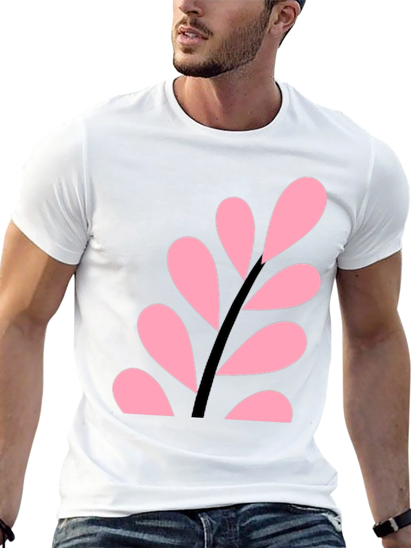 Black Pink Leaf Design Black T-Shirt view 13