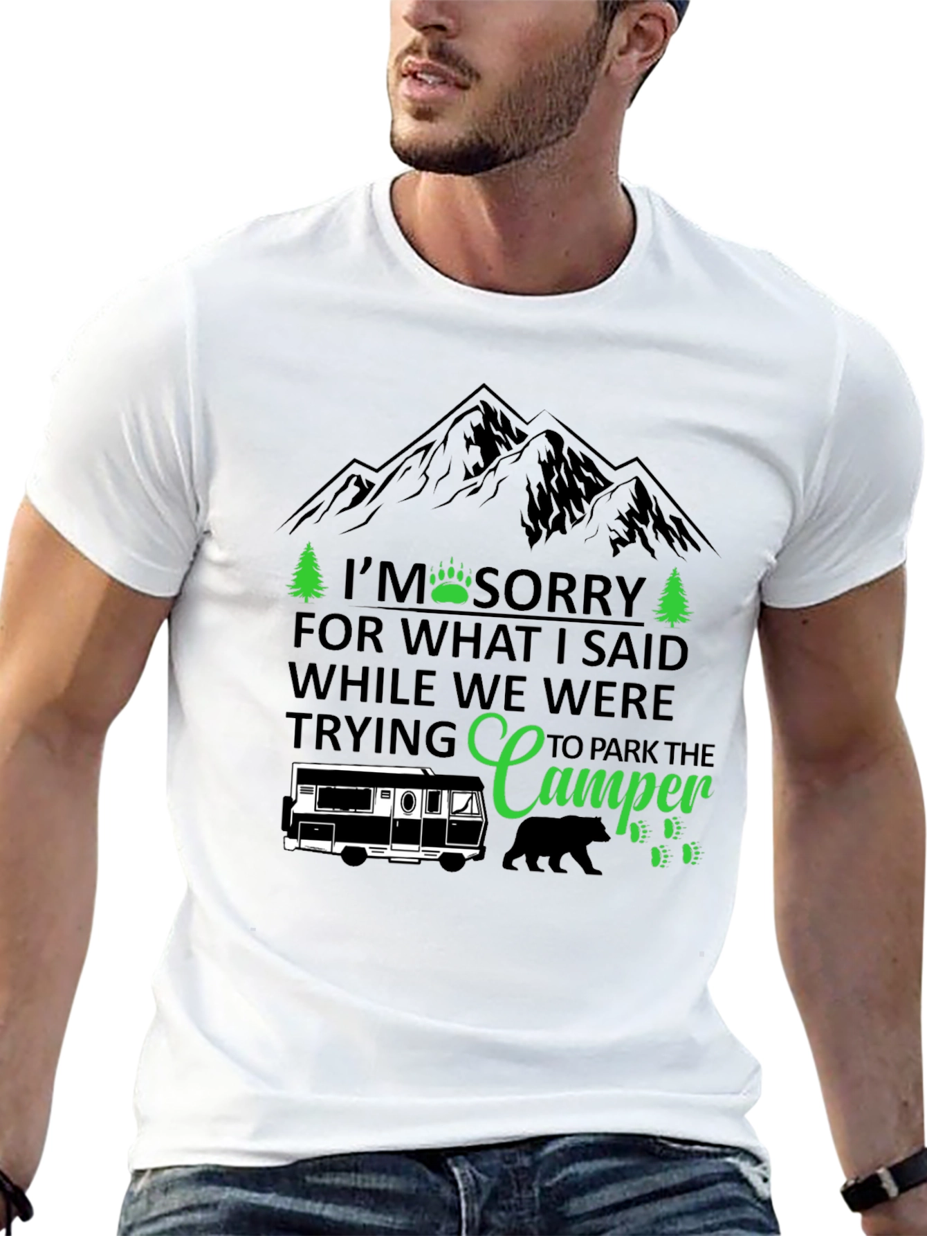 Black Camping Humor T-Shirt: I'm Sorry Camper view 13