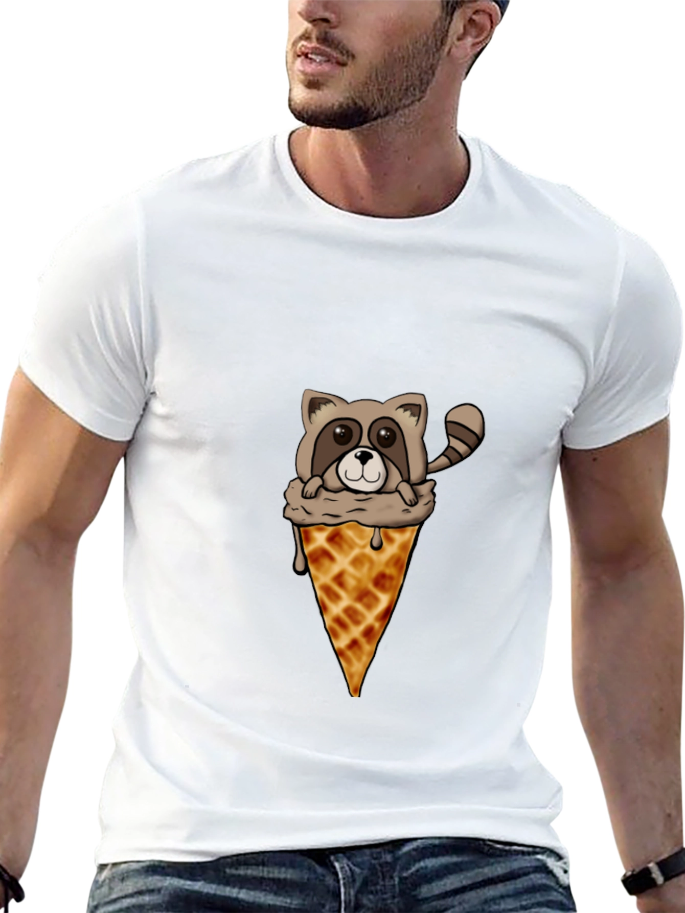 Black Raccoon Ice Cream Cone Graphic Tee view 13