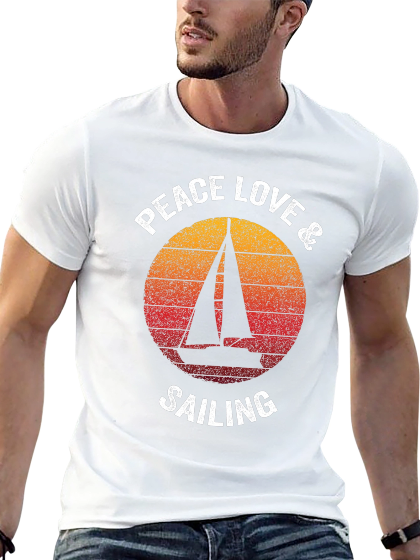 Black Peace Love & Sailing T-Shirt Vintage Graphic Tee view 13