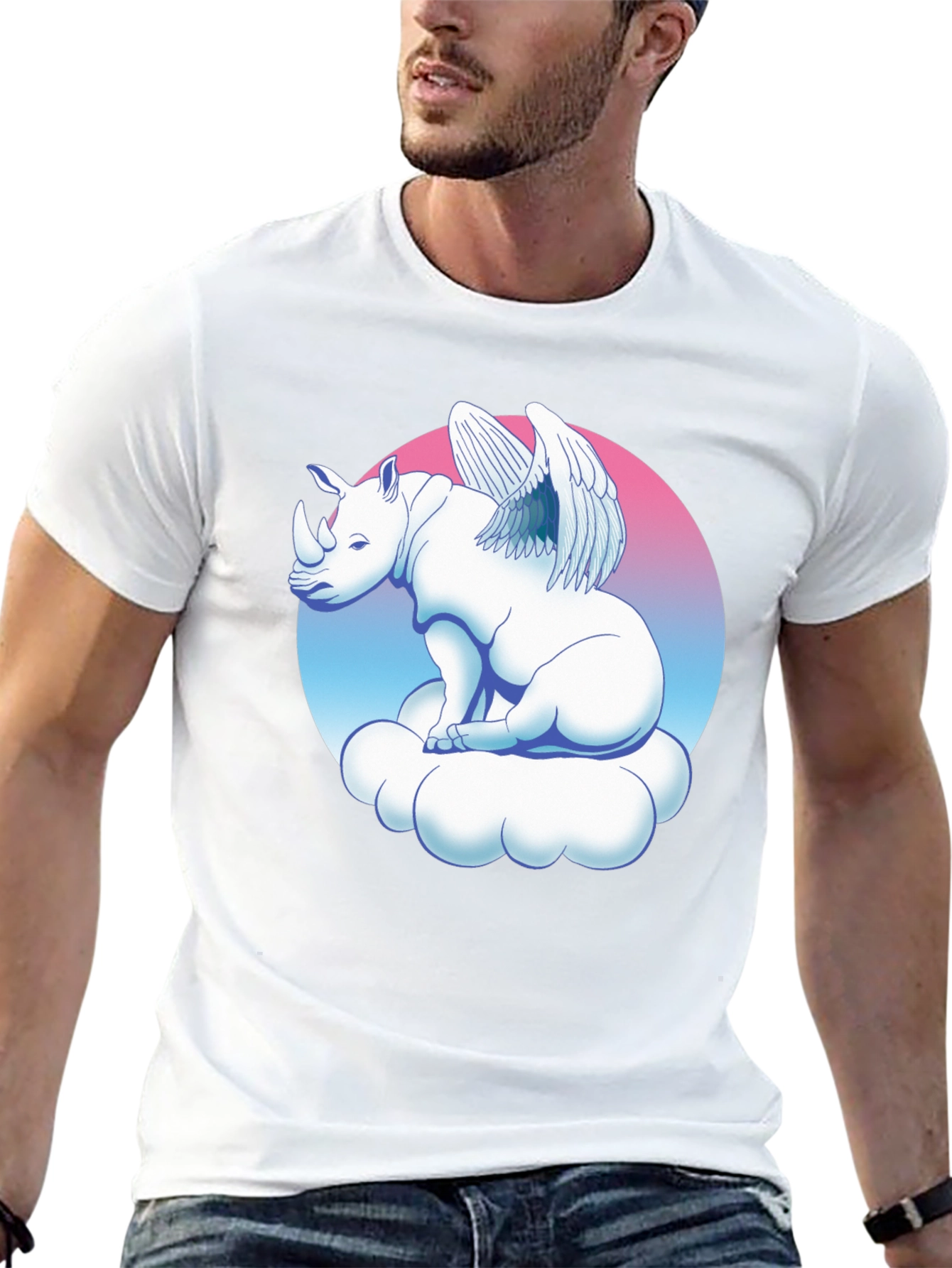 Black Winged Rhino on Cloud Graphic Tee - Black view 13