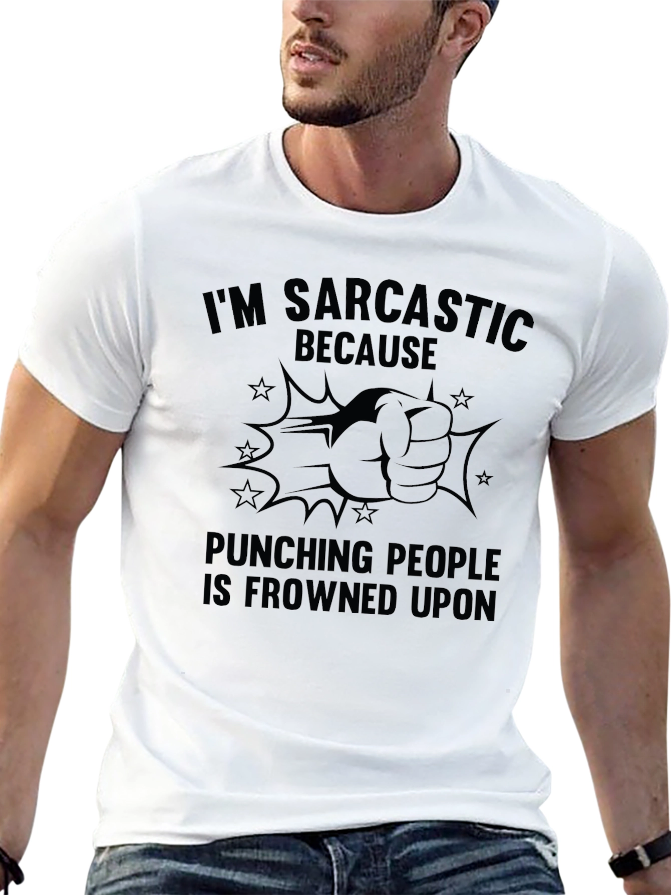 Black Sarcastic Punch Humor Graphic T-Shirt view 13