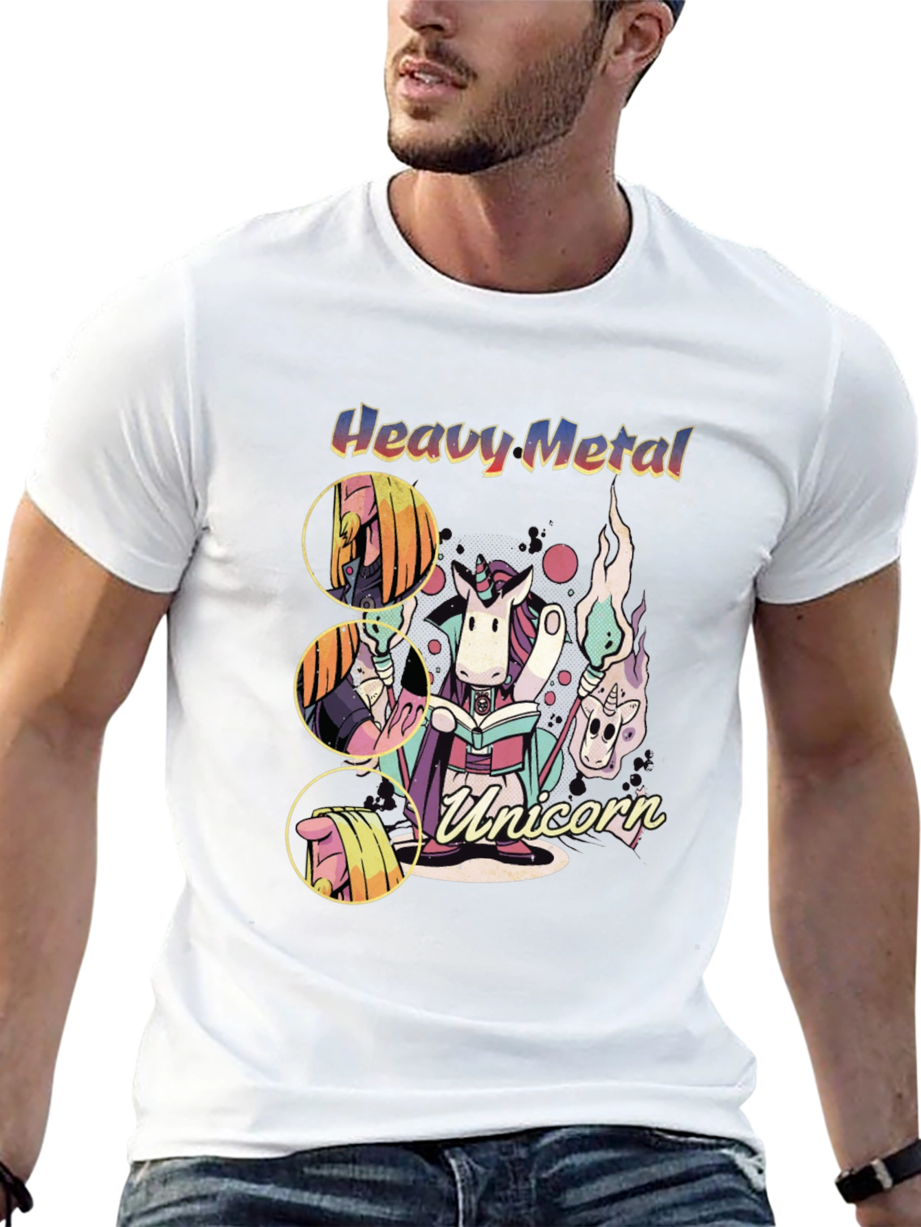 Black Heavy Metal Unicorn Graphic T-Shirt view 13
