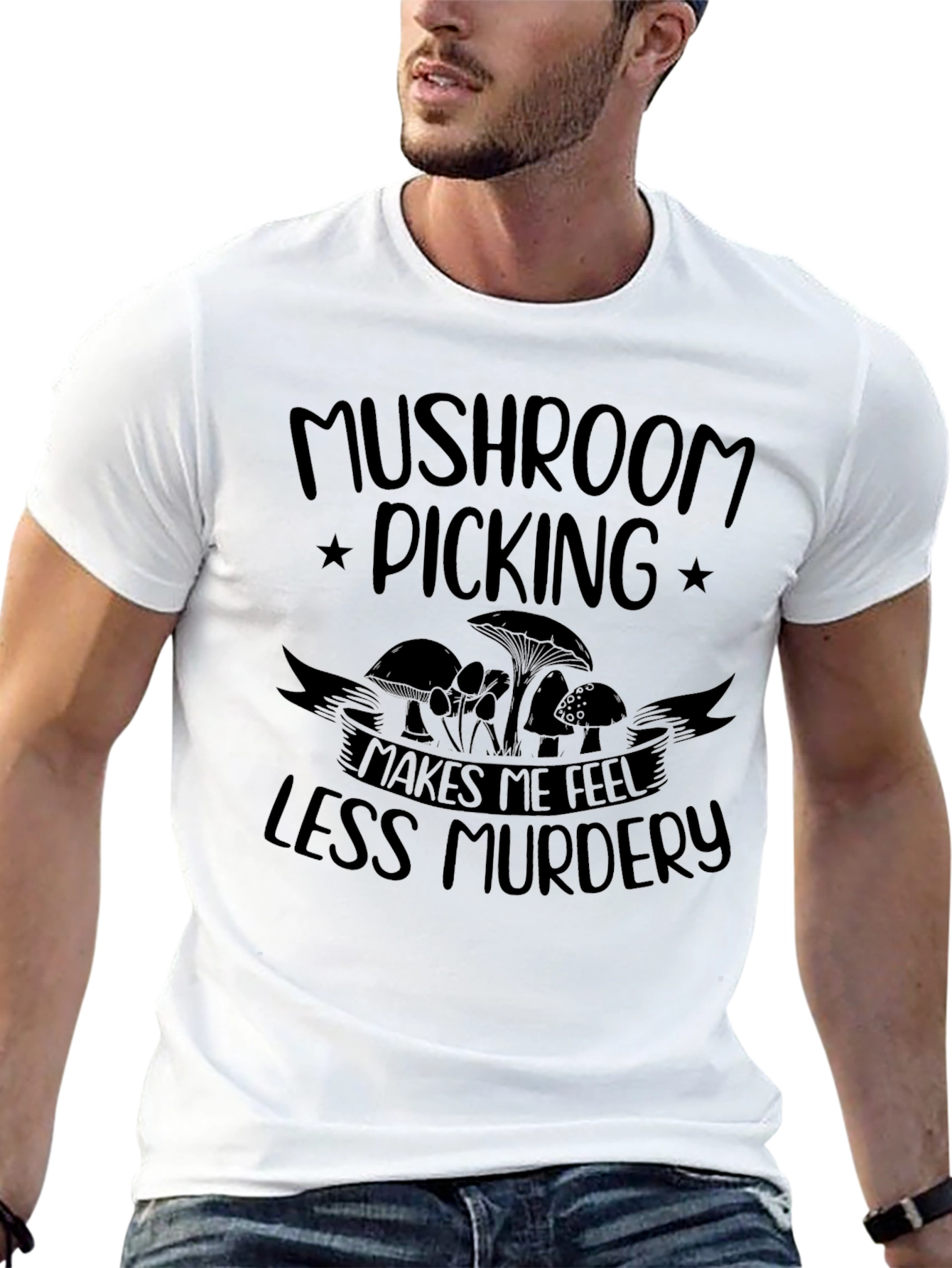 Black Mushroom Picking Makes Me Feel Less Murdery T-Shirt view 13