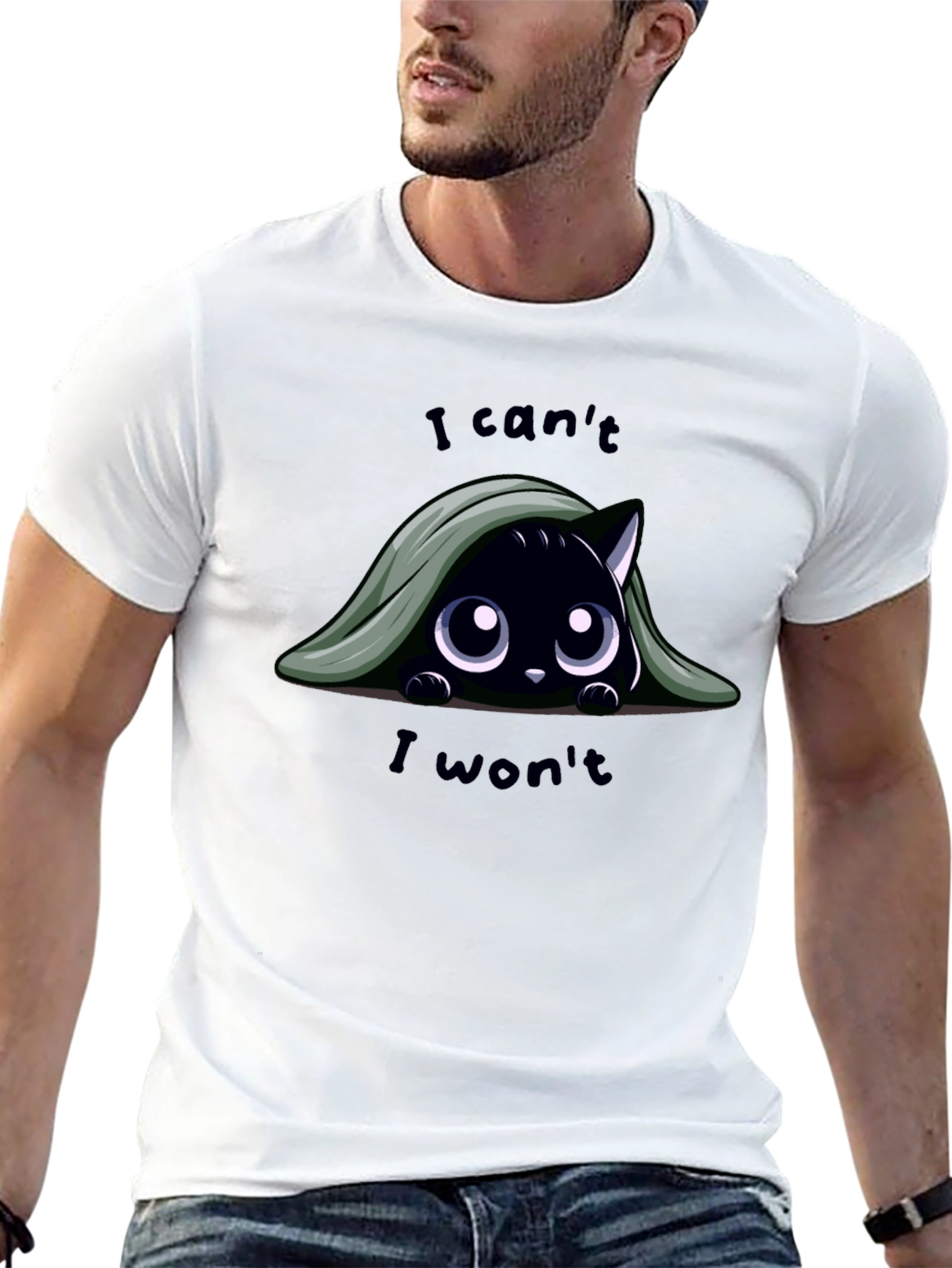 Black Cute Cat T-Shirt - I Can't, I Won't view 13