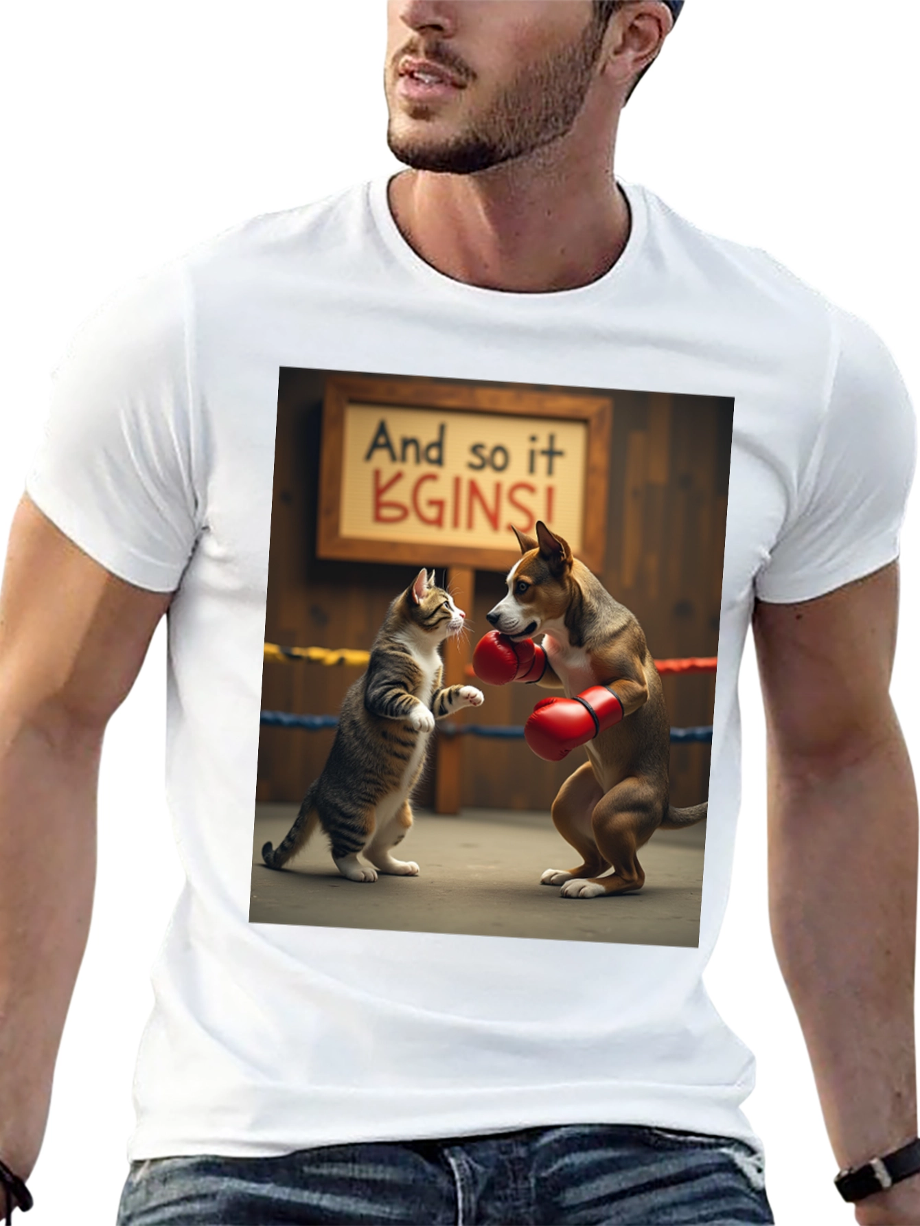 Black Boxing Cat and Dog Graphic Tee view 13