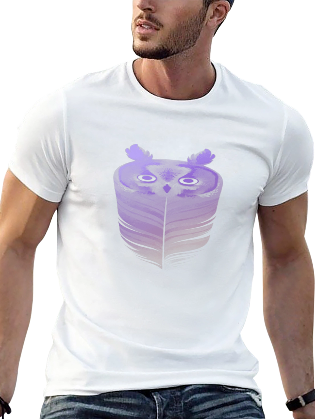 Black Abstract Owl Graphic Tee - Black Cotton Blend view 13