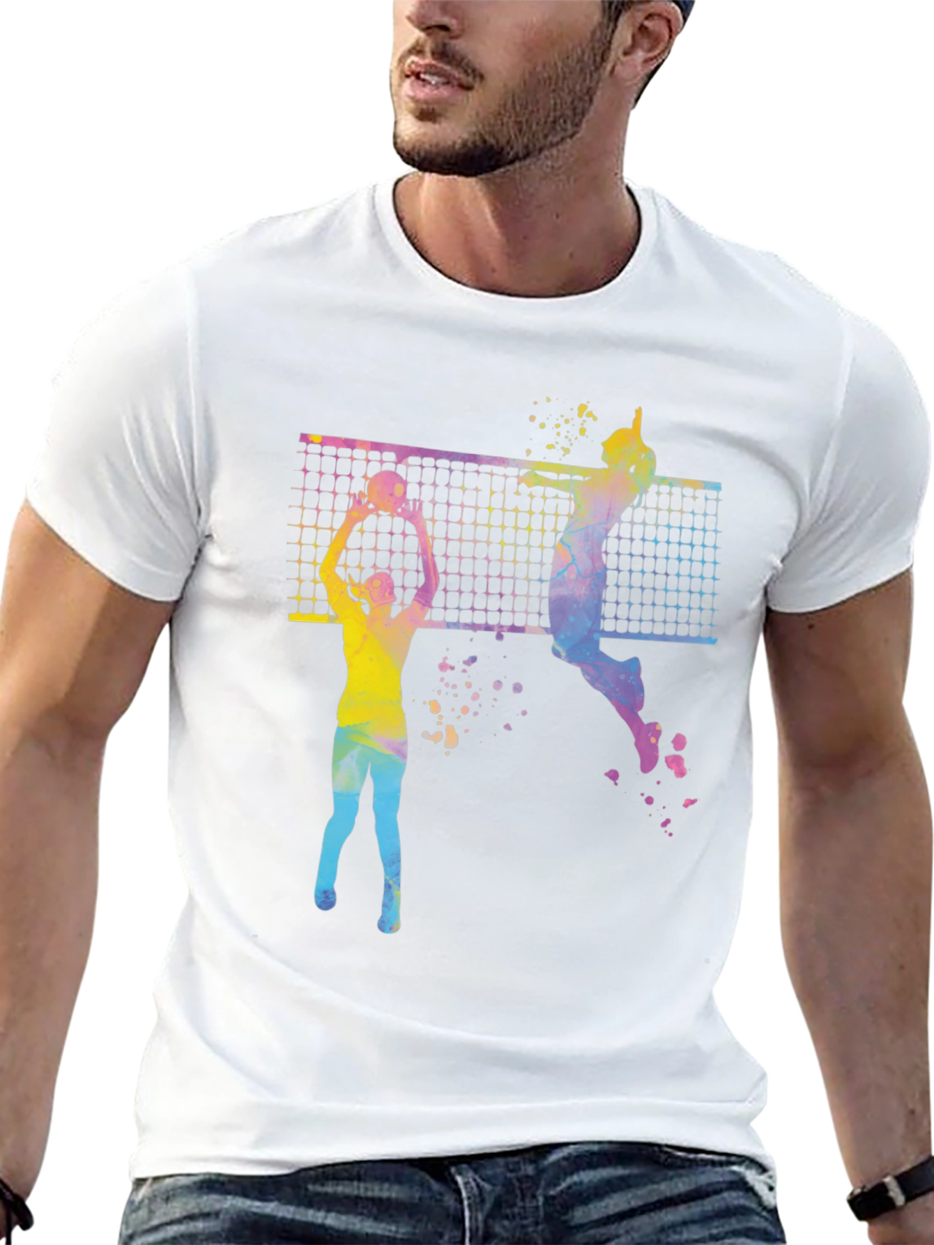 Black Volleyball Graphic Tee - Sporty Colorful Design view 13